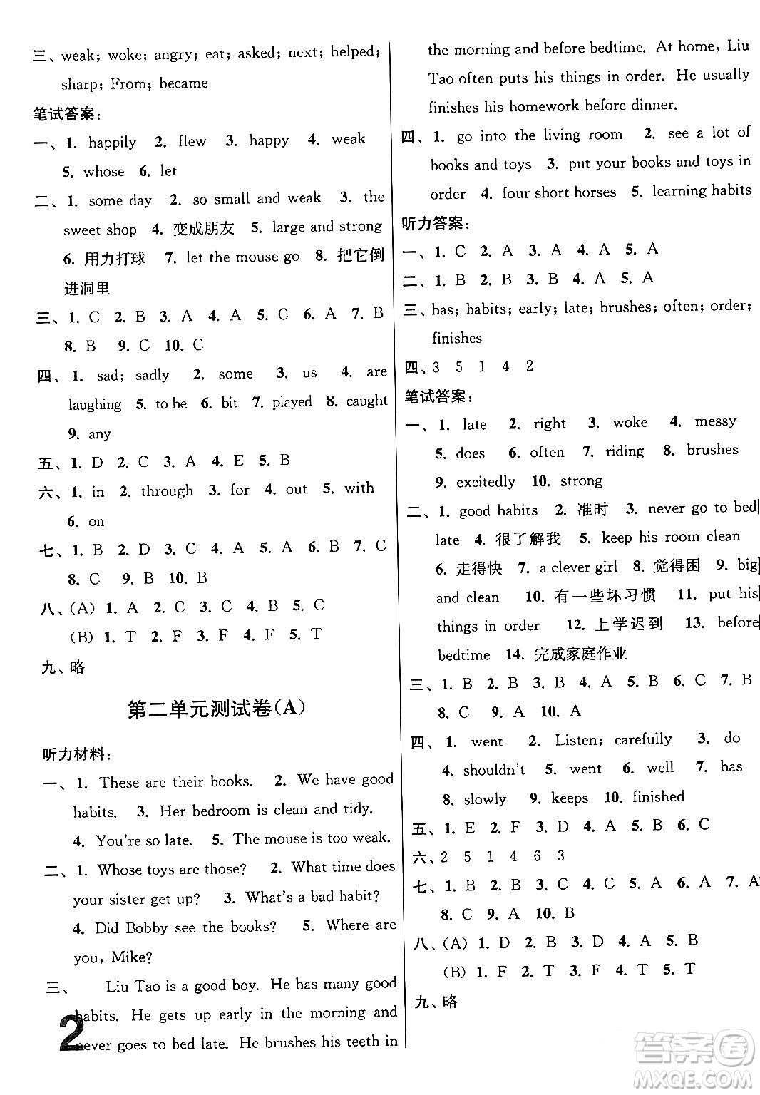 江蘇鳳凰美術(shù)出版社2024年春隨堂測(cè)試卷六年級(jí)英語(yǔ)下冊(cè)江蘇版答案