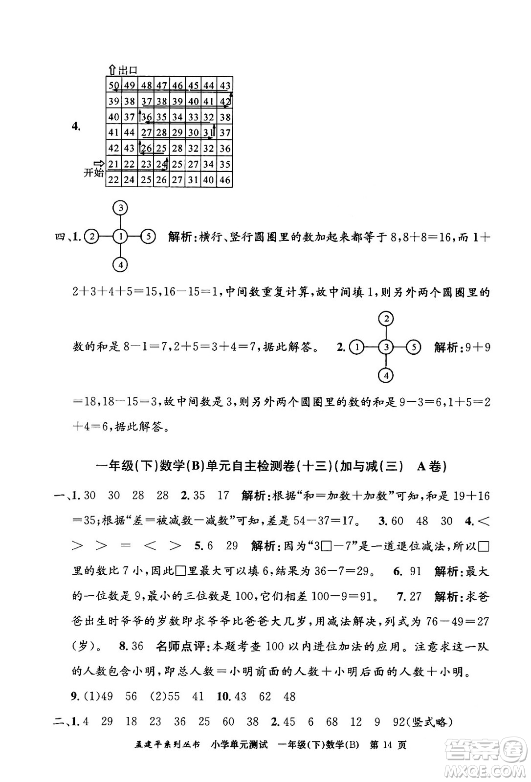 浙江工商大學(xué)出版社2024年春孟建平小學(xué)單元測試一年級數(shù)學(xué)下冊北師大版答案