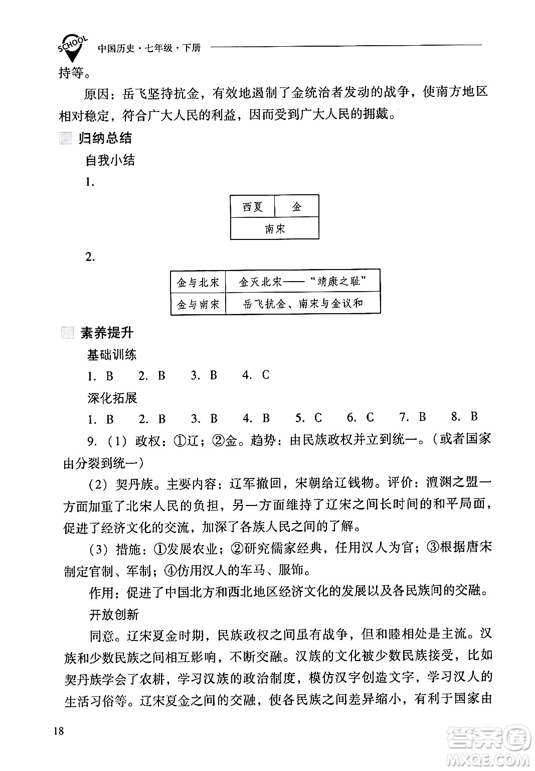 山西教育出版社2024年春新課程問題解決導(dǎo)學(xué)方案七年級(jí)歷史下冊(cè)人教版答案