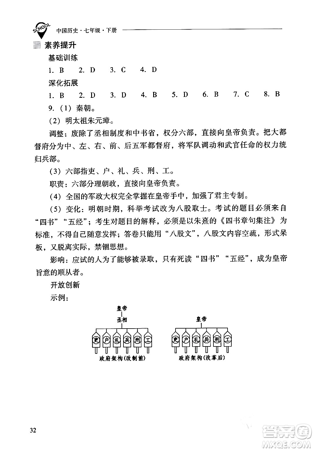 山西教育出版社2024年春新課程問題解決導(dǎo)學(xué)方案七年級(jí)歷史下冊(cè)人教版答案