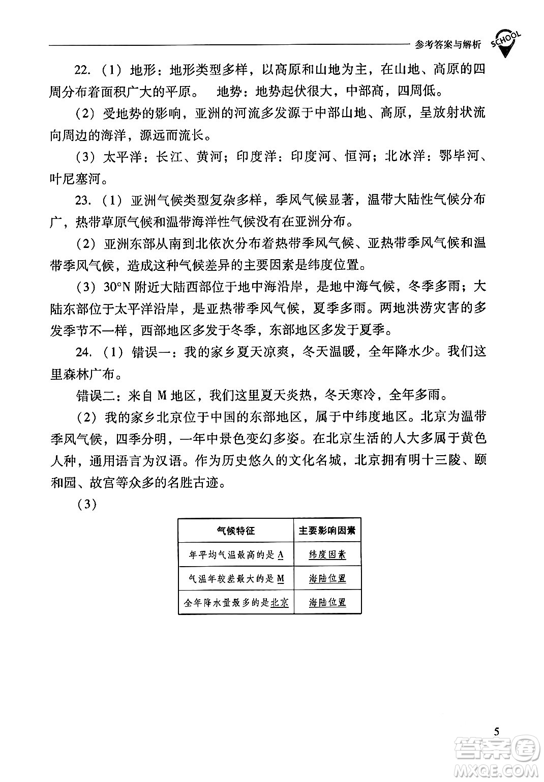 山西教育出版社2024年春新課程問(wèn)題解決導(dǎo)學(xué)方案七年級(jí)地理下冊(cè)人教版答案