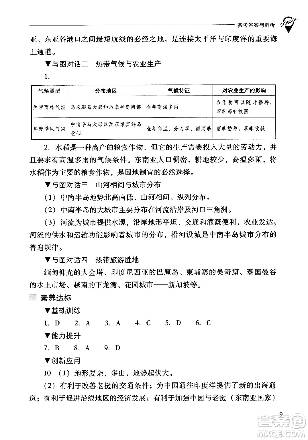 山西教育出版社2024年春新課程問(wèn)題解決導(dǎo)學(xué)方案七年級(jí)地理下冊(cè)人教版答案