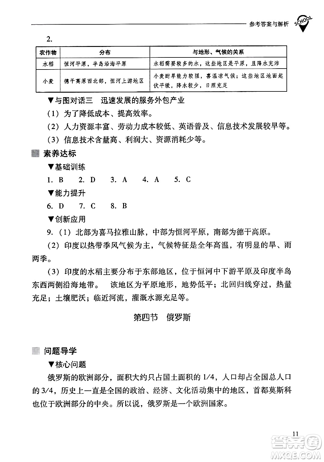 山西教育出版社2024年春新課程問(wèn)題解決導(dǎo)學(xué)方案七年級(jí)地理下冊(cè)人教版答案