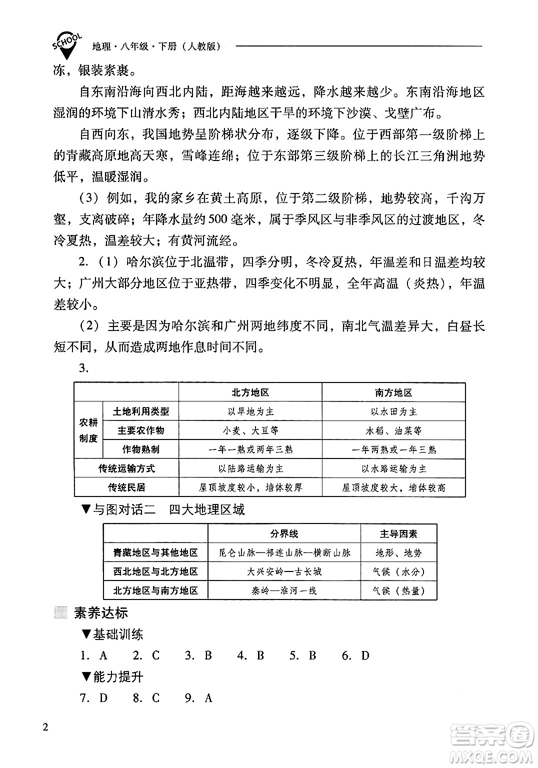 山西教育出版社2024年春新課程問(wèn)題解決導(dǎo)學(xué)方案八年級(jí)地理下冊(cè)人教版答案