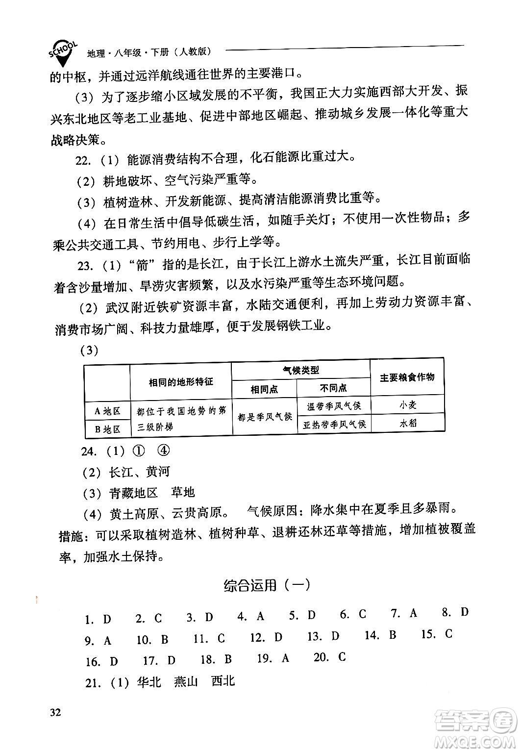 山西教育出版社2024年春新課程問(wèn)題解決導(dǎo)學(xué)方案八年級(jí)地理下冊(cè)人教版答案