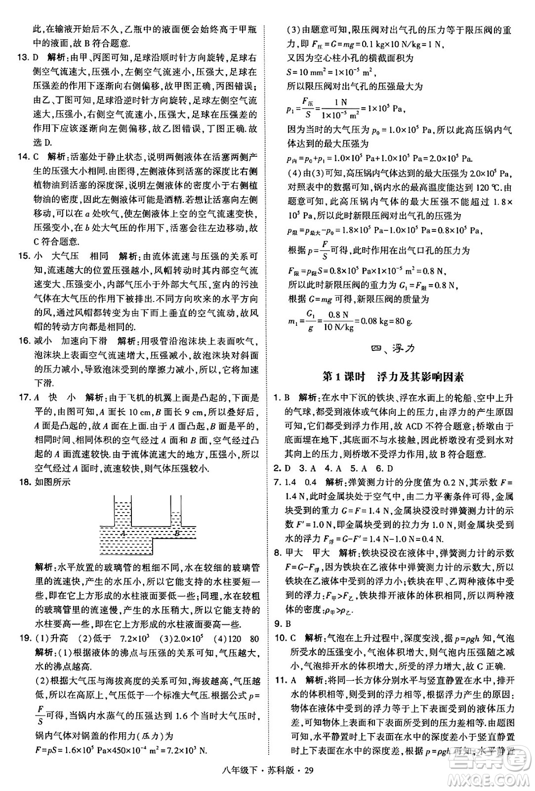 甘肅少年兒童出版社2024年春學(xué)霸題中題八年級物理下冊蘇科版答案