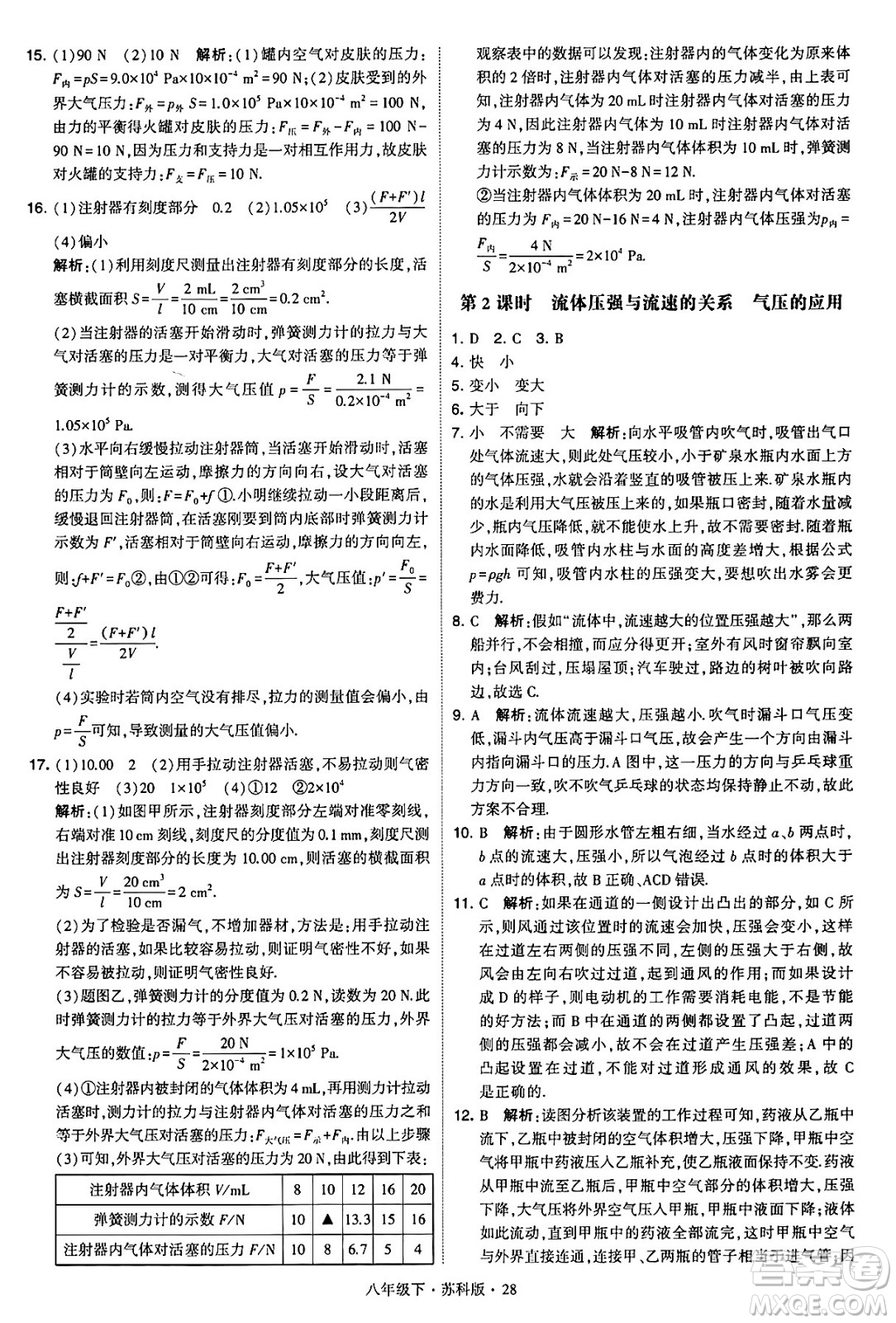 甘肅少年兒童出版社2024年春學(xué)霸題中題八年級物理下冊蘇科版答案