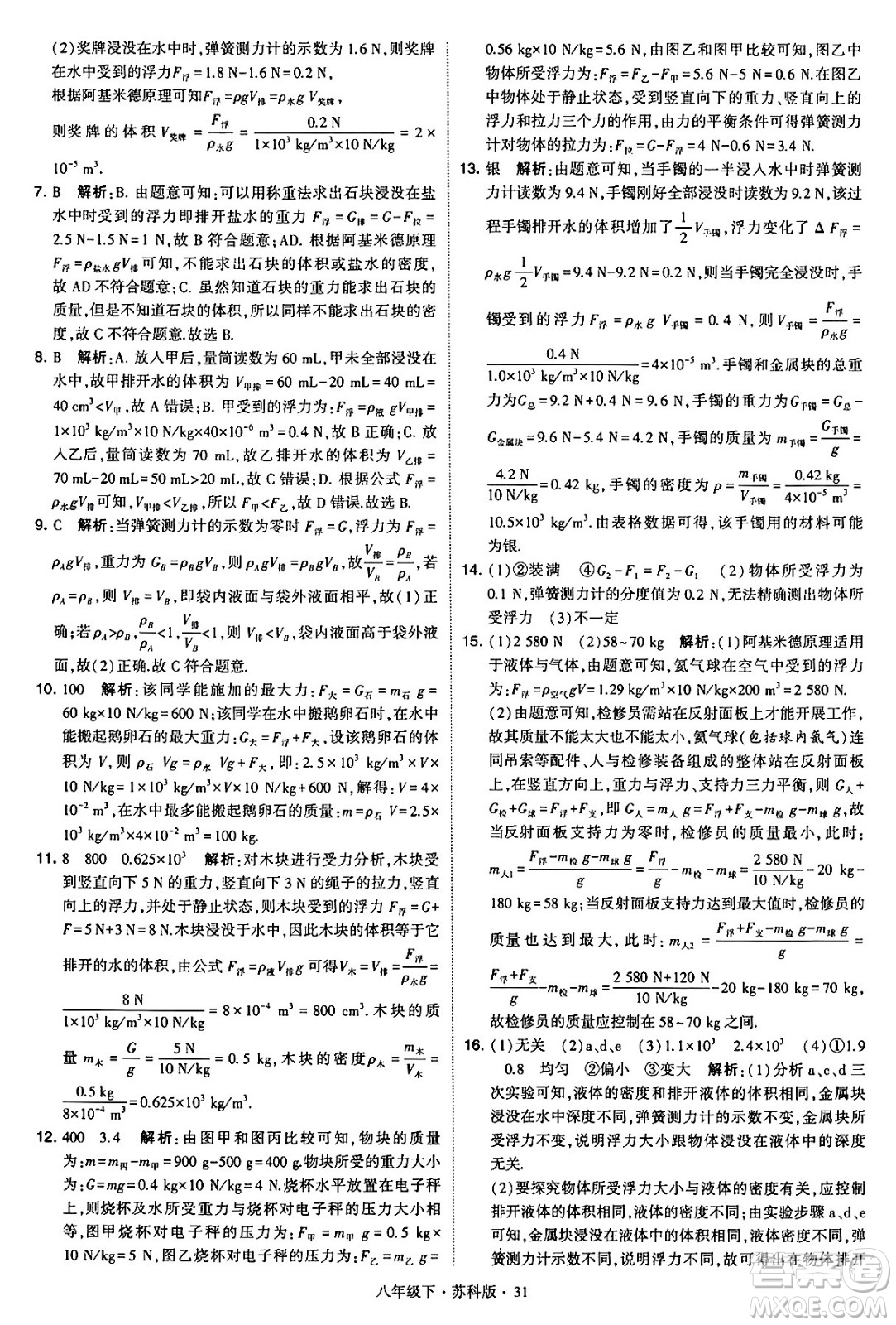 甘肅少年兒童出版社2024年春學(xué)霸題中題八年級物理下冊蘇科版答案