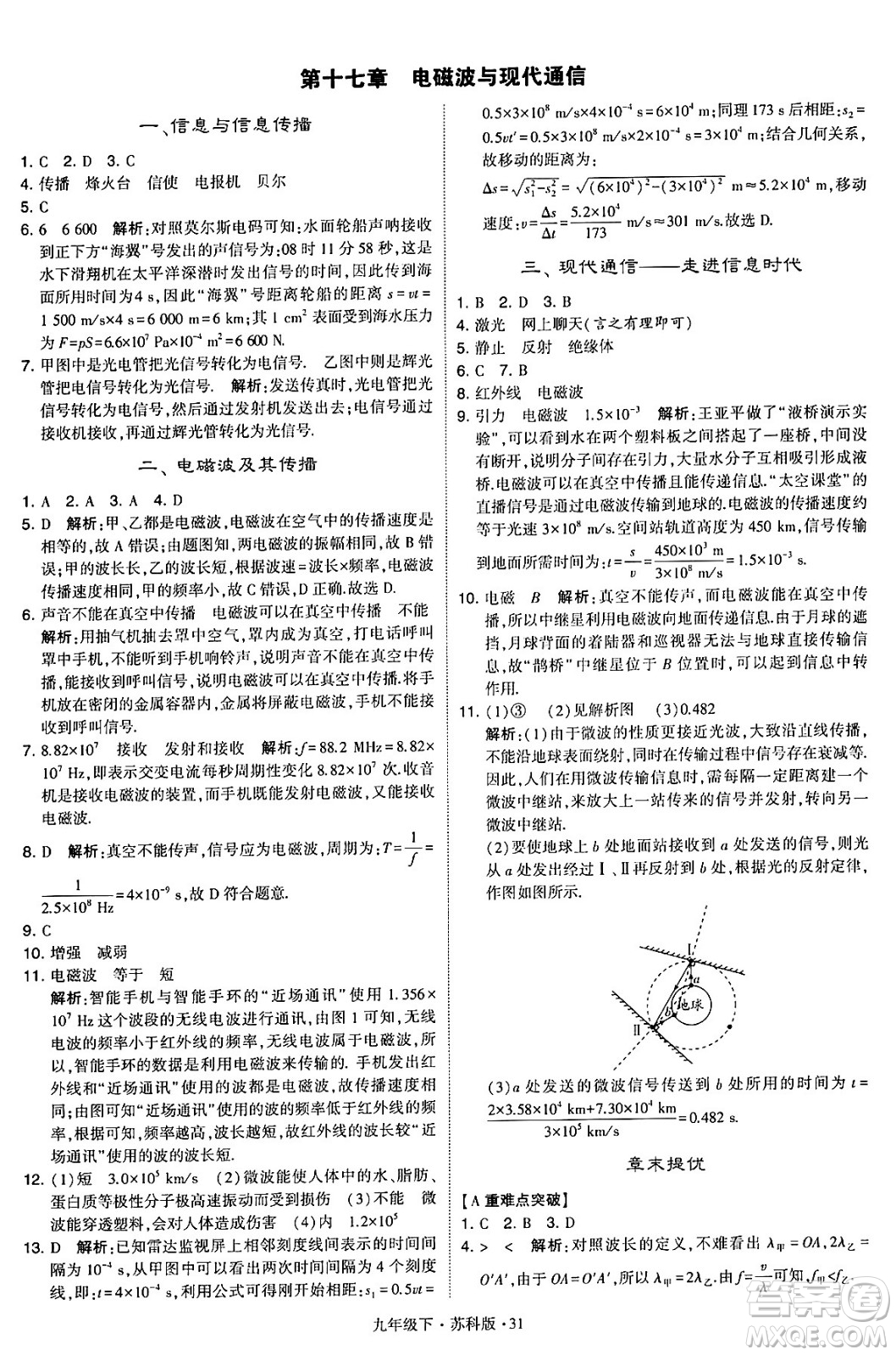 甘肅少年兒童出版社2024年春學霸題中題九年級物理下冊蘇科版答案