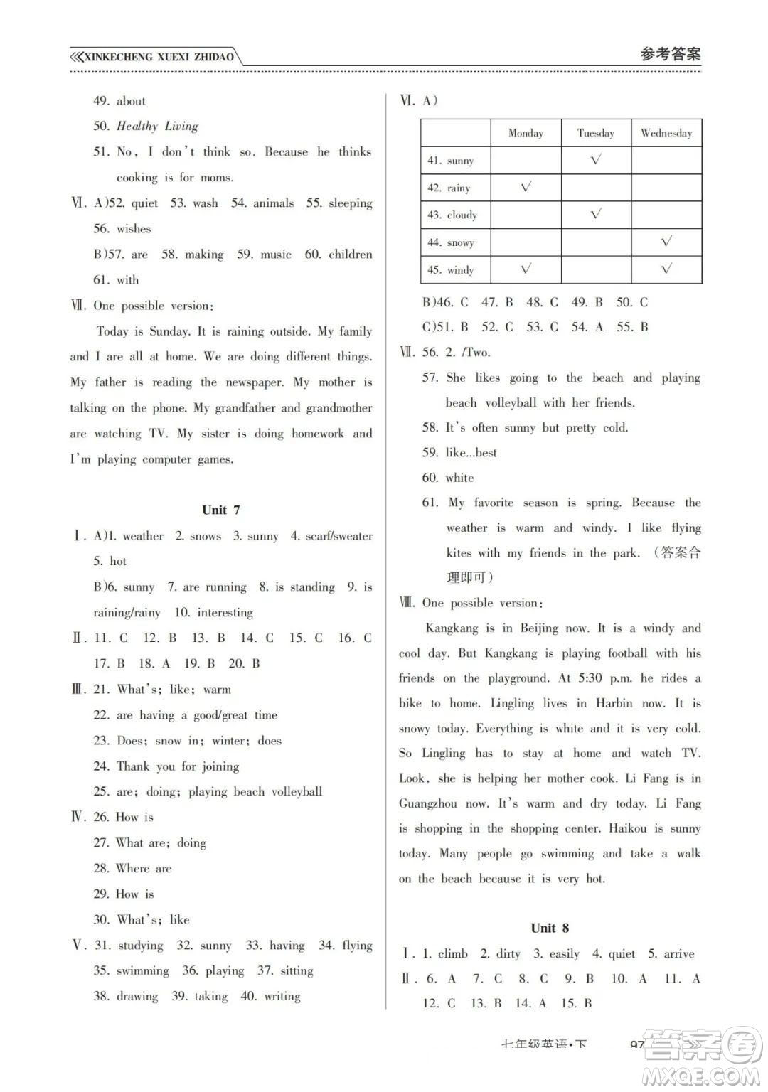 南方出版社2024年春新課程學習指導(dǎo)七年級英語下冊人教版答案