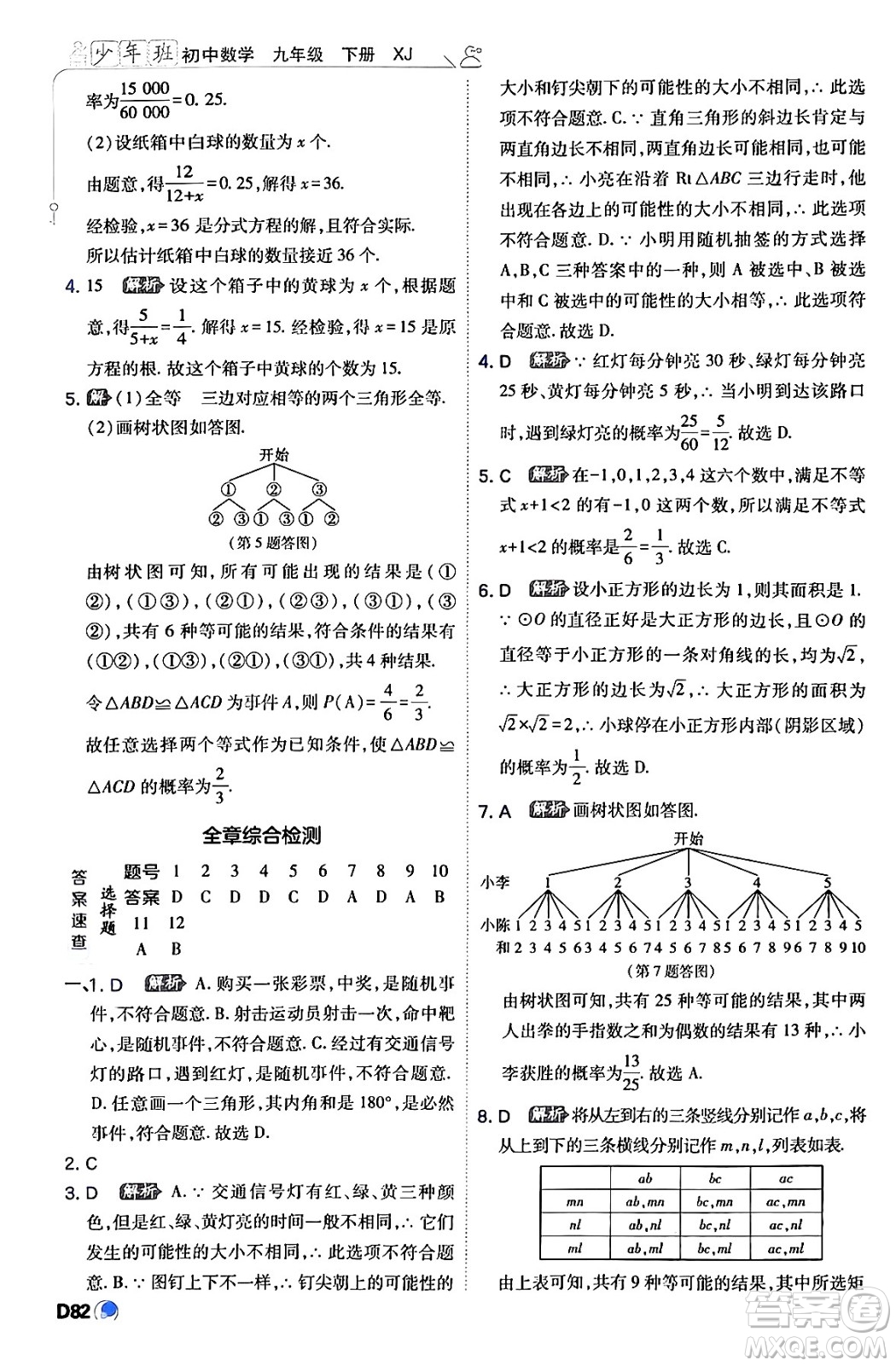 開(kāi)明出版社2024年春少年班九年級(jí)數(shù)學(xué)下冊(cè)湘教版答案