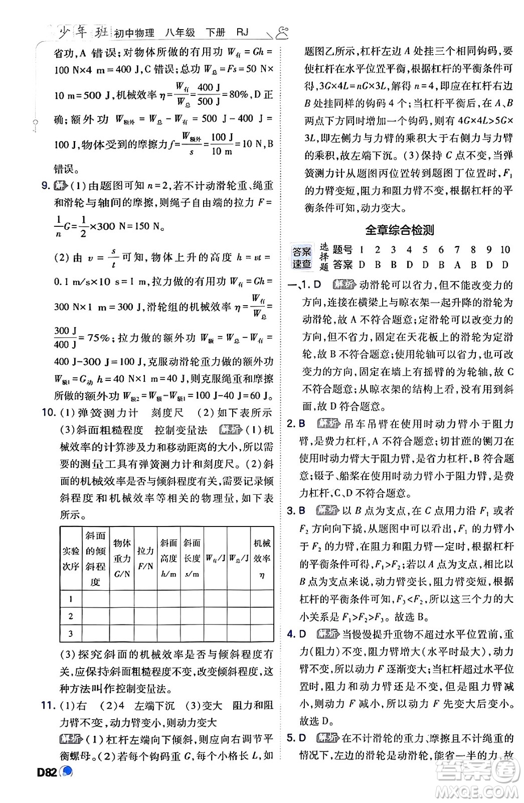 開明出版社2024年春少年班八年級物理下冊人教版答案