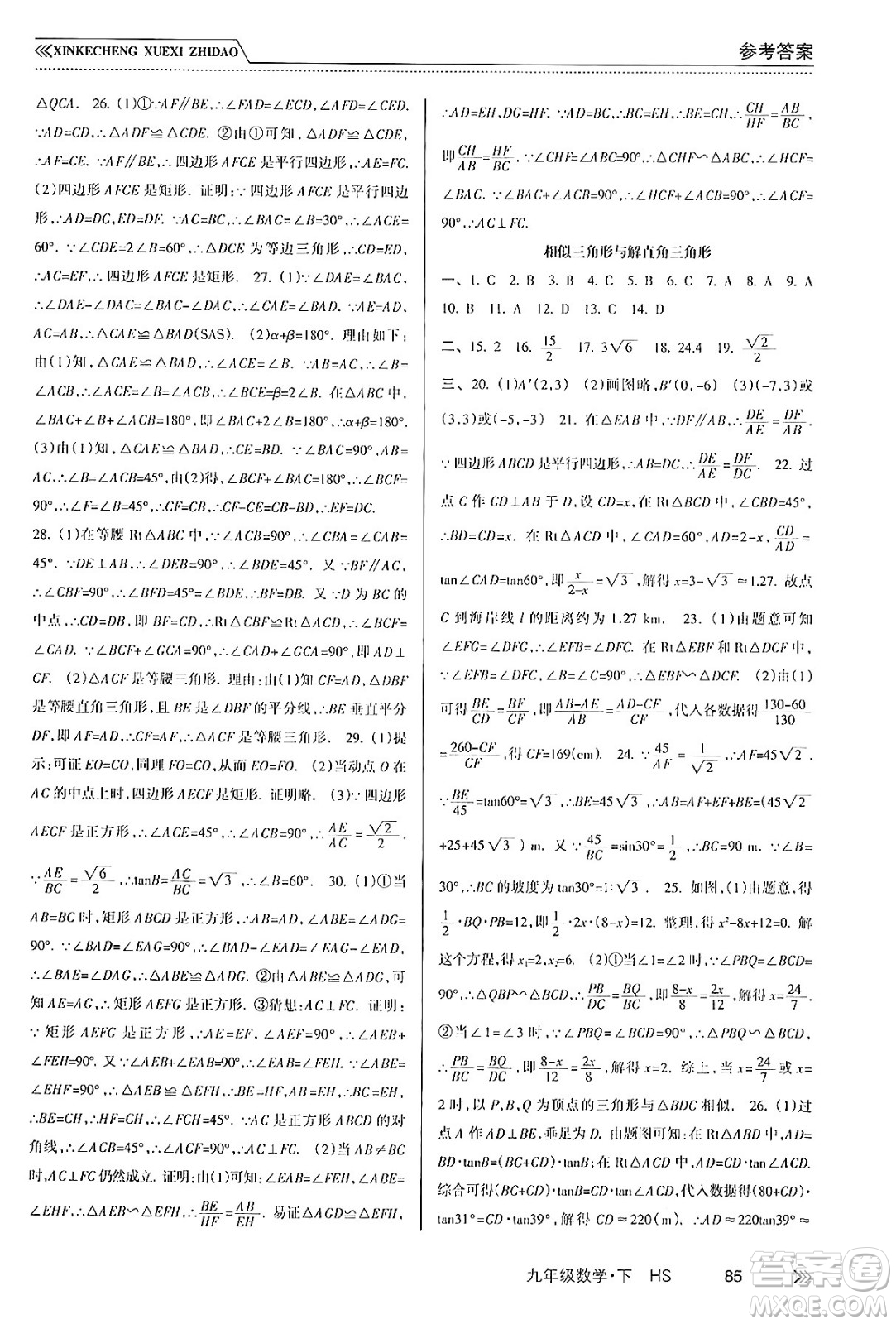 南方出版社2024年春新課程學(xué)習(xí)指導(dǎo)九年級(jí)數(shù)學(xué)下冊(cè)華師版答案