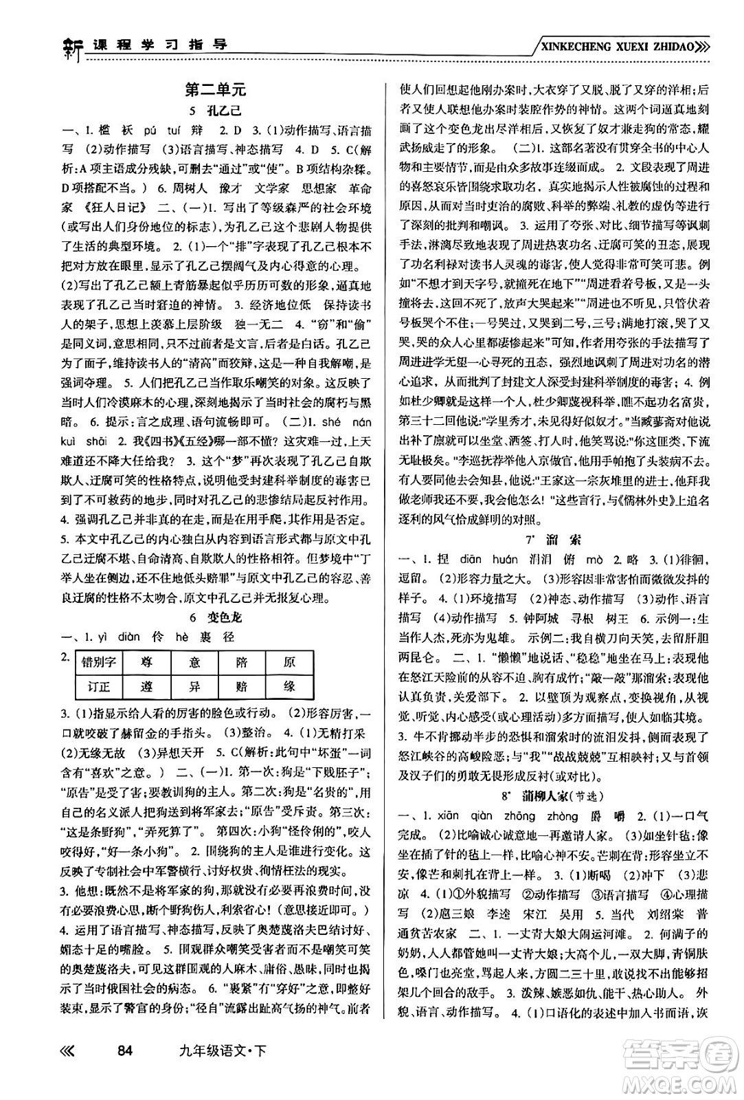 南方出版社2024年春新課程學(xué)習(xí)指導(dǎo)九年級(jí)語(yǔ)文下冊(cè)人教版答案