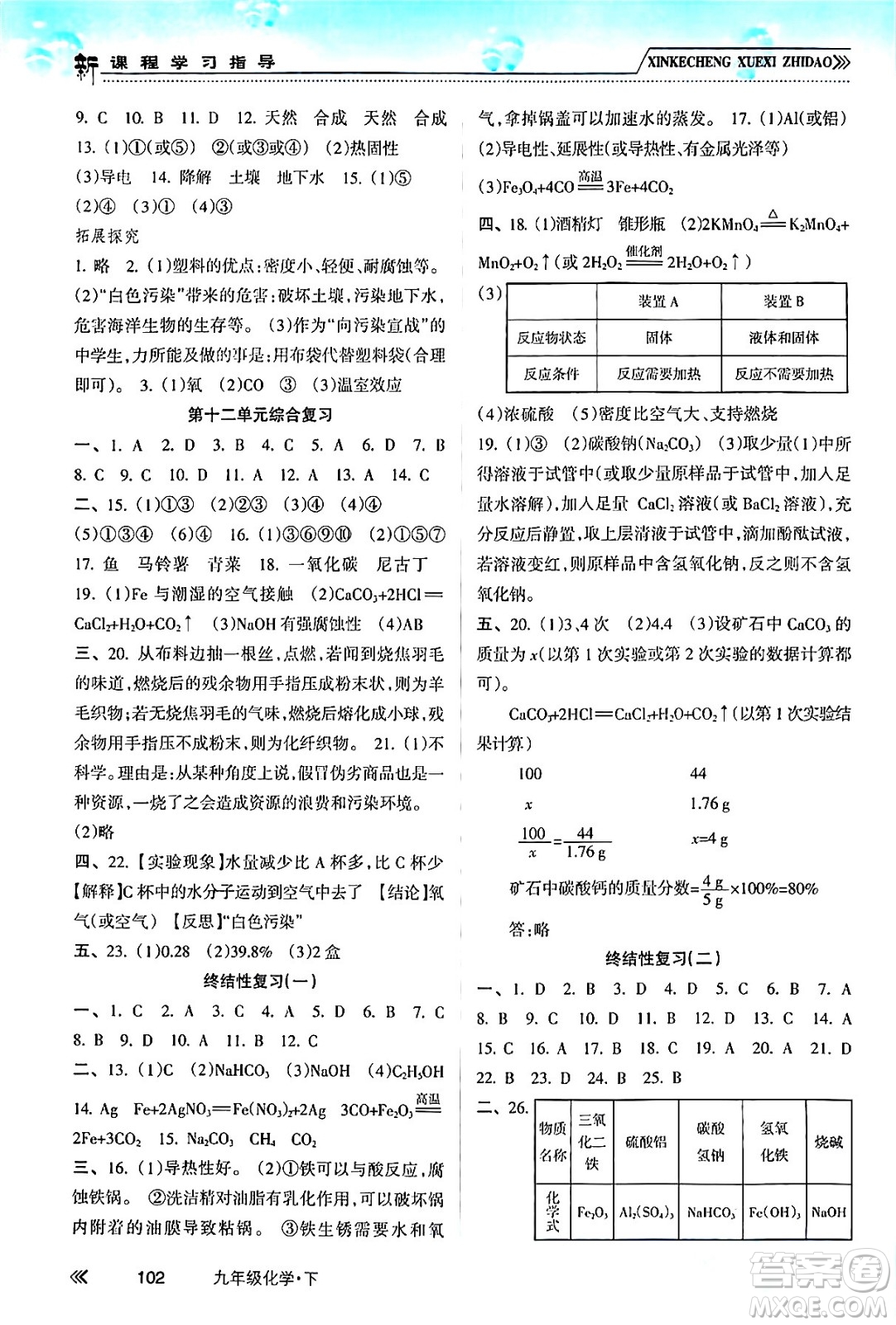 南方出版社2024年春新課程學(xué)習(xí)指導(dǎo)九年級(jí)化學(xué)下冊(cè)人教版答案