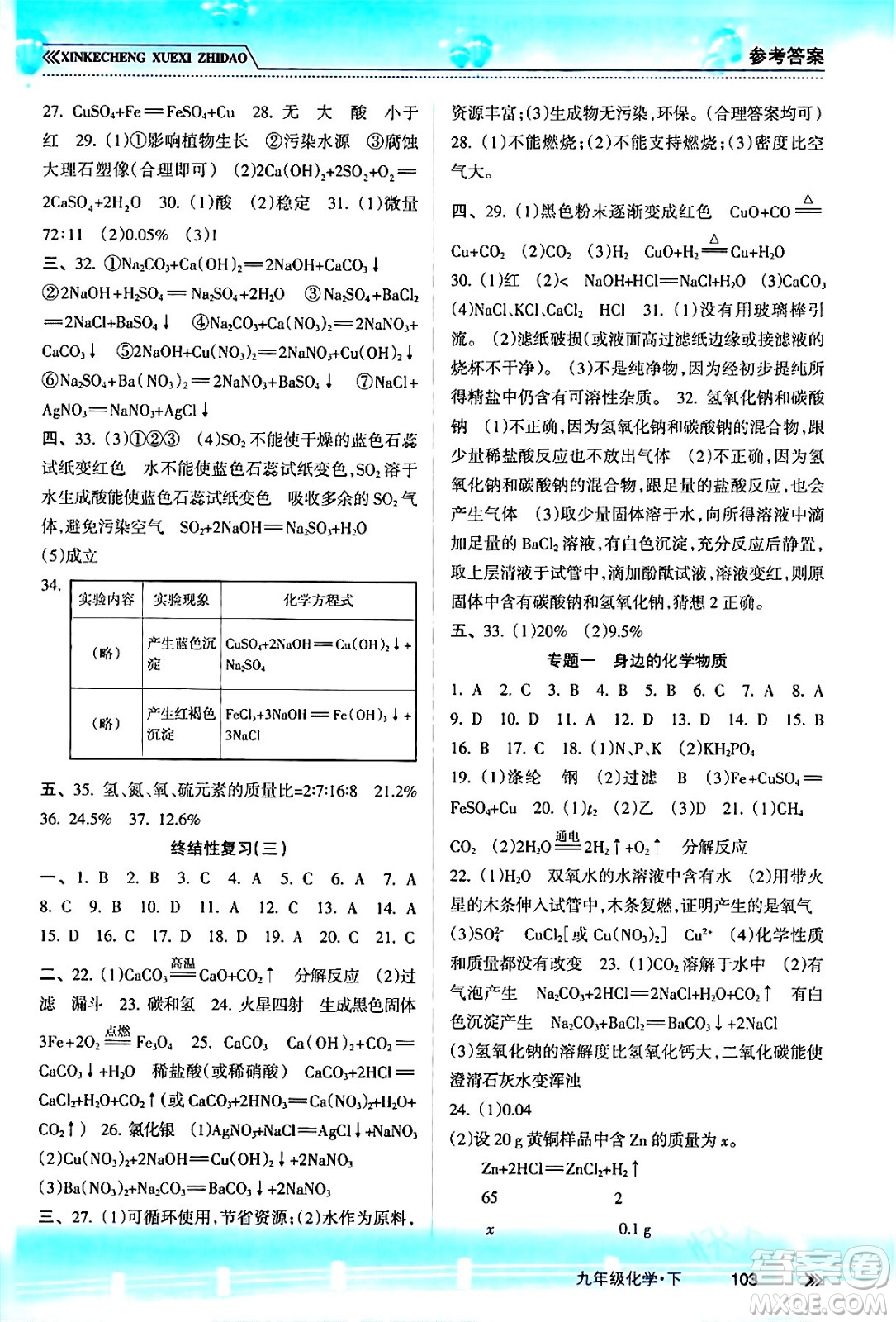 南方出版社2024年春新課程學(xué)習(xí)指導(dǎo)九年級(jí)化學(xué)下冊(cè)人教版答案