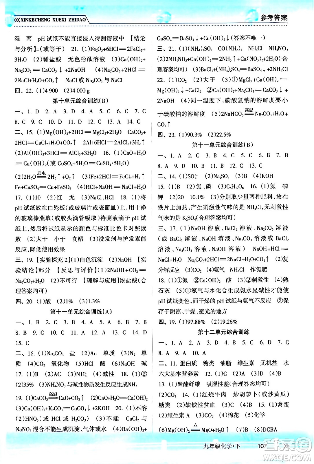 南方出版社2024年春新課程學(xué)習(xí)指導(dǎo)九年級(jí)化學(xué)下冊(cè)人教版答案