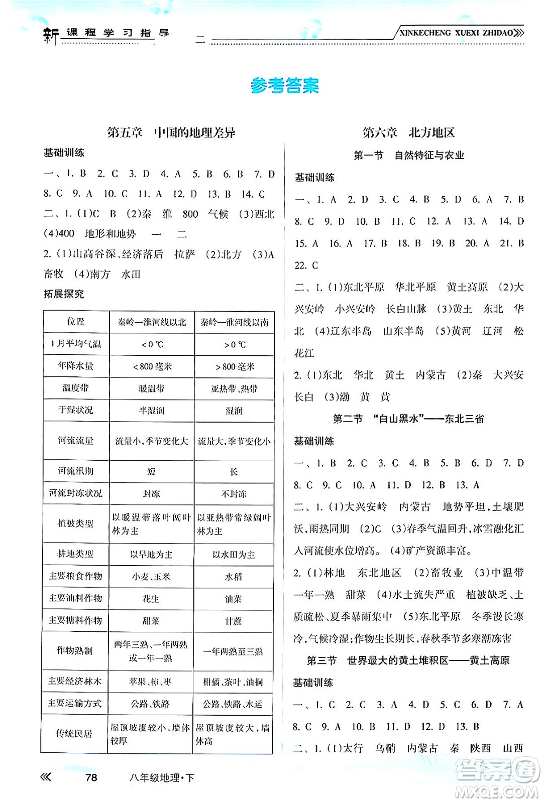 南方出版社2024年春新課程學(xué)習(xí)指導(dǎo)八年級地理下冊人教版答案