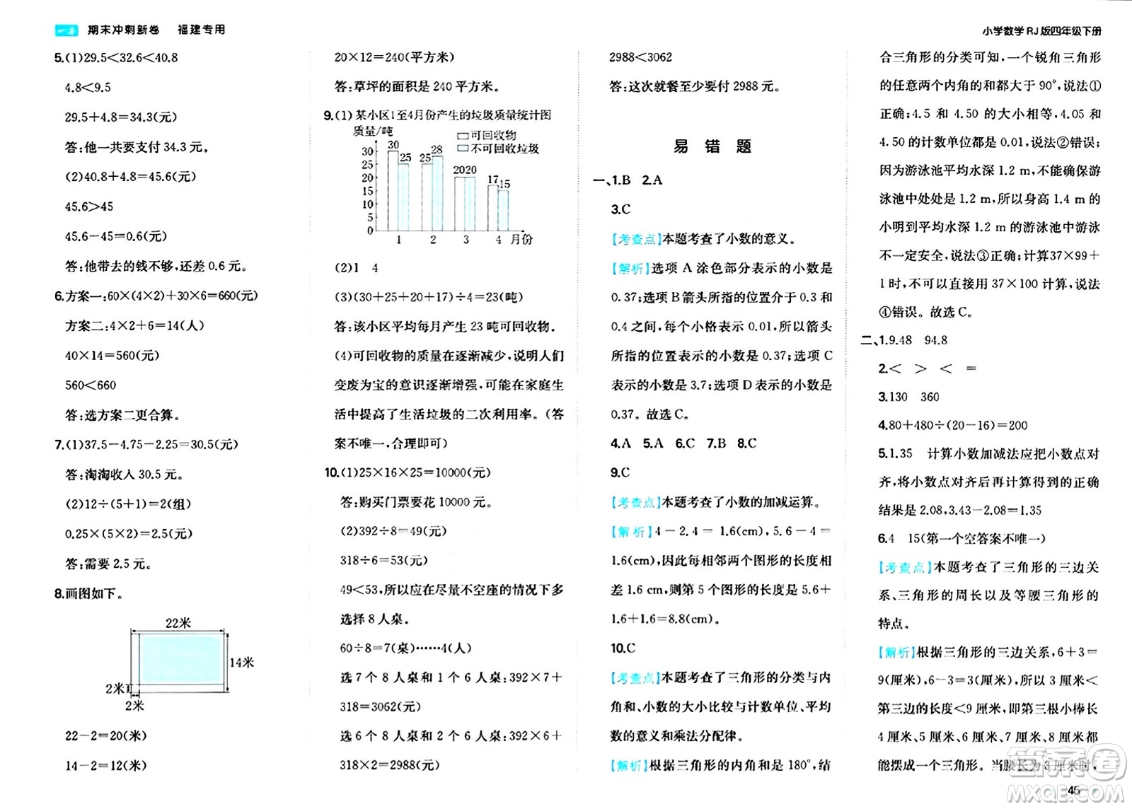 湖南教育出版社2024年春一本期末沖刺新卷四年級(jí)數(shù)學(xué)下冊(cè)人教版福建專版答案