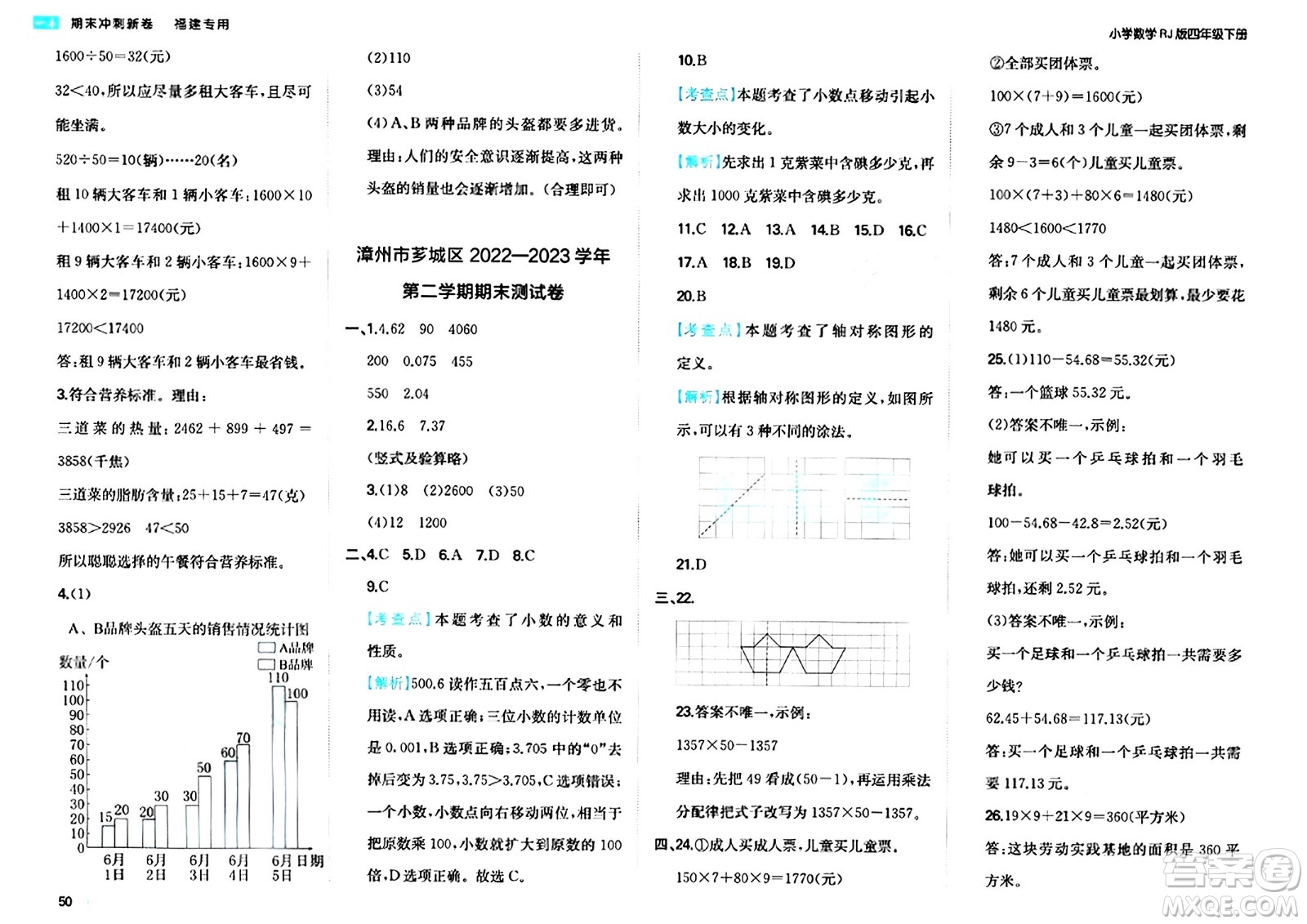 湖南教育出版社2024年春一本期末沖刺新卷四年級(jí)數(shù)學(xué)下冊(cè)人教版福建專版答案