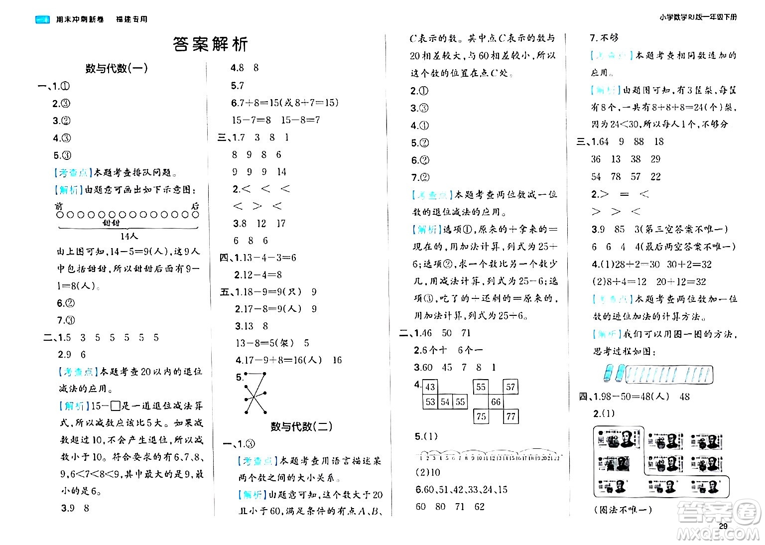 湖南教育出版社2024年春一本期末沖刺新卷一年級(jí)數(shù)學(xué)下冊(cè)人教版福建專版答案