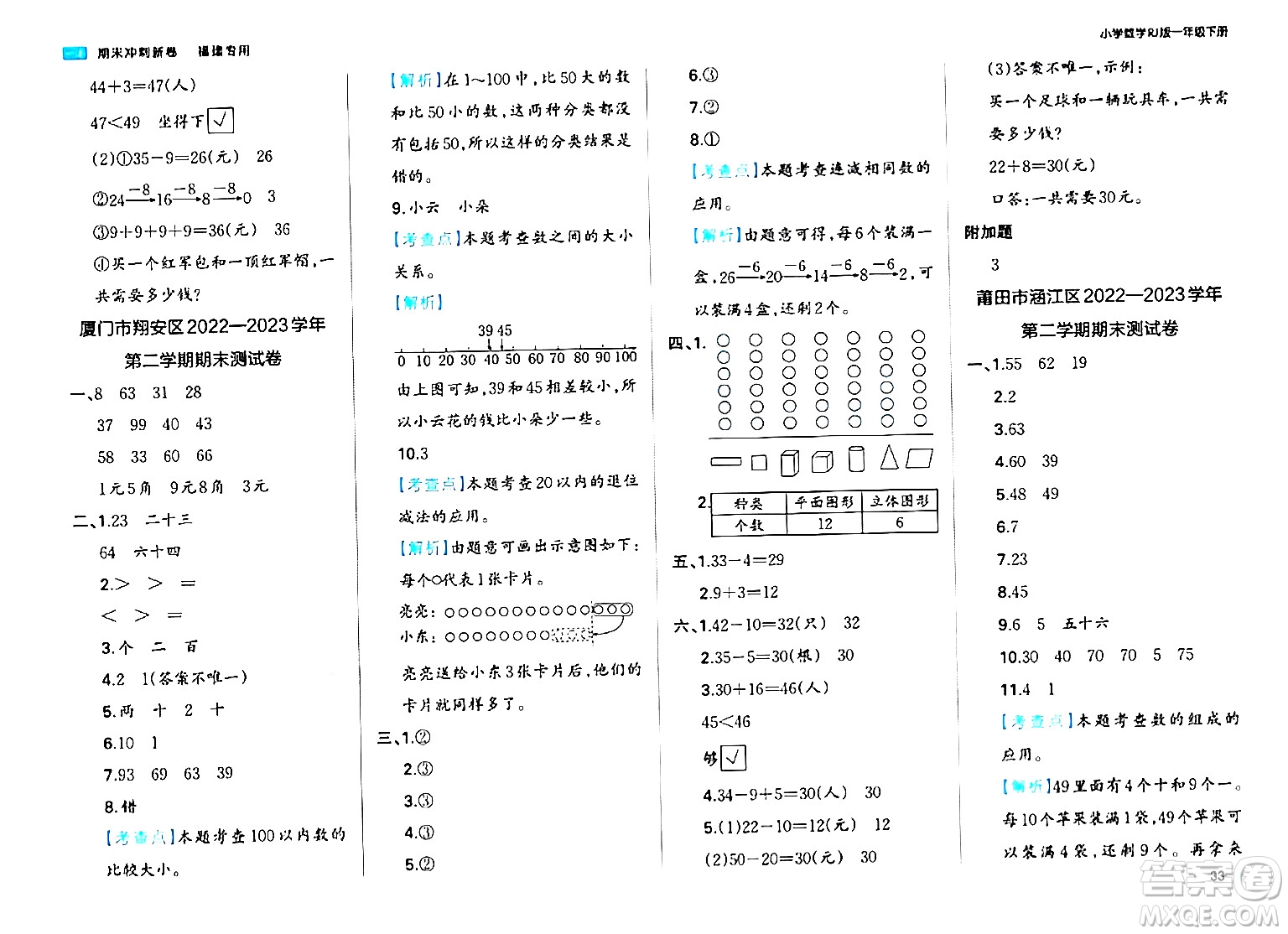 湖南教育出版社2024年春一本期末沖刺新卷一年級(jí)數(shù)學(xué)下冊(cè)人教版福建專版答案