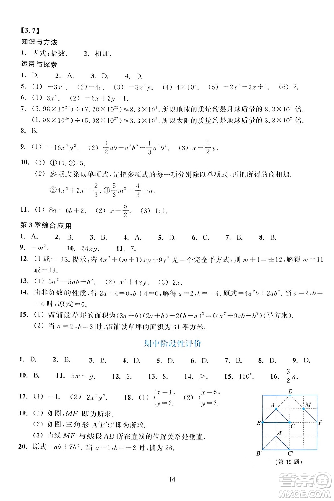 浙江教育出版社2024年春學(xué)能評(píng)價(jià)七年級(jí)數(shù)學(xué)下冊(cè)通用版答案