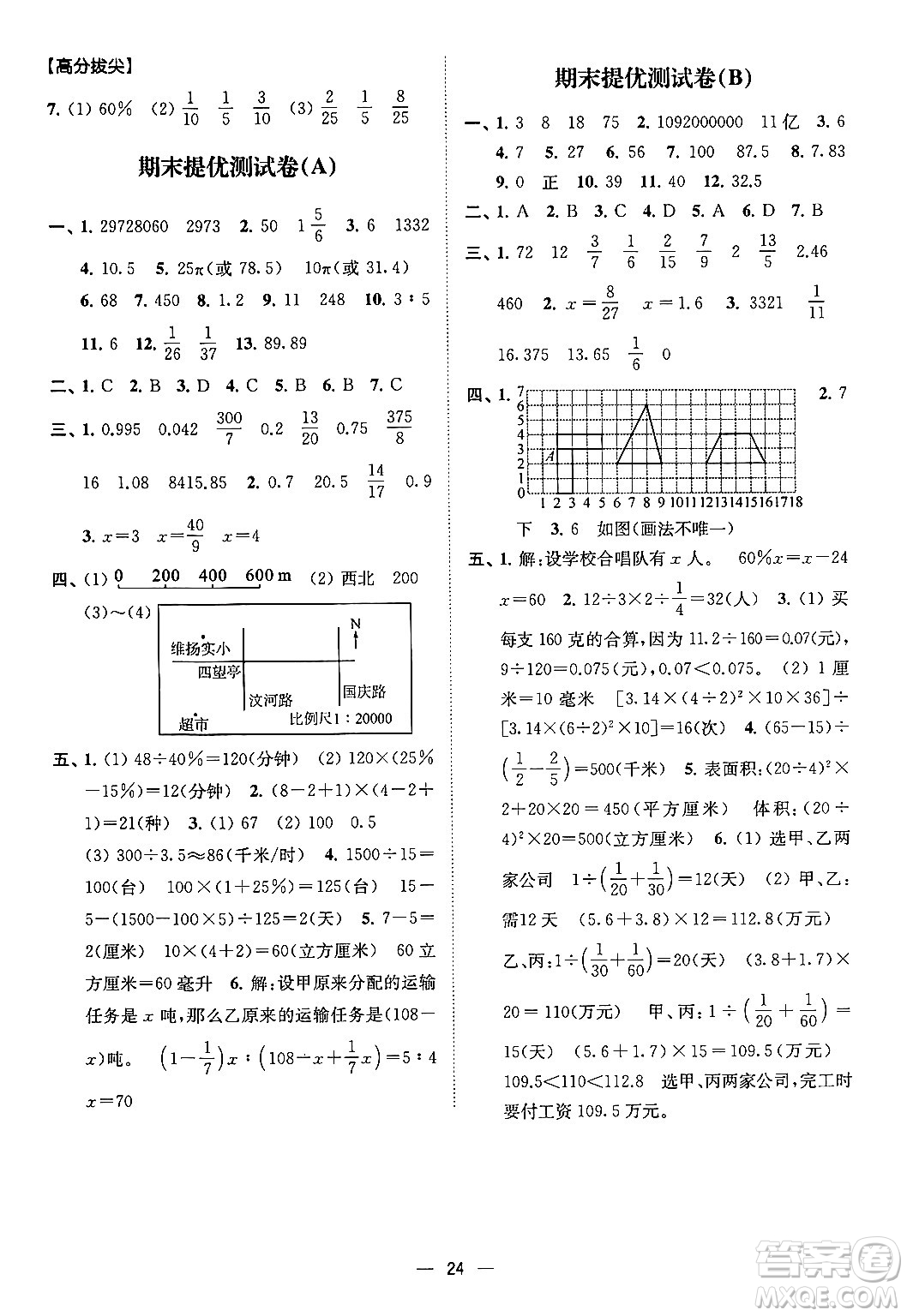 江蘇鳳凰美術(shù)出版社2024年春超能學(xué)典高分拔尖提優(yōu)訓(xùn)練六年級(jí)數(shù)學(xué)下冊(cè)江蘇版答案