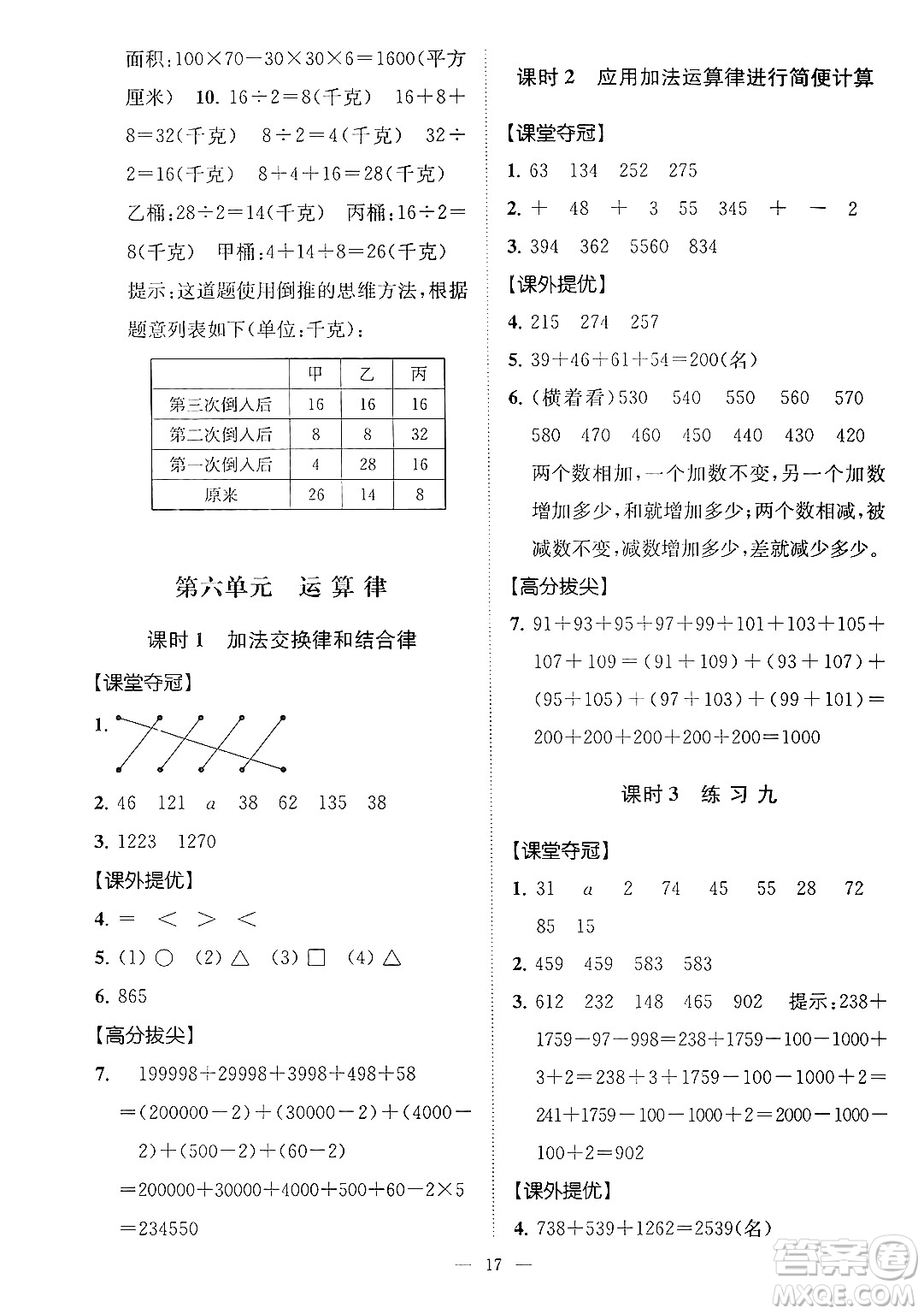 江蘇鳳凰美術出版社2024年春超能學典高分拔尖提優(yōu)訓練四年級數(shù)學下冊江蘇版答案