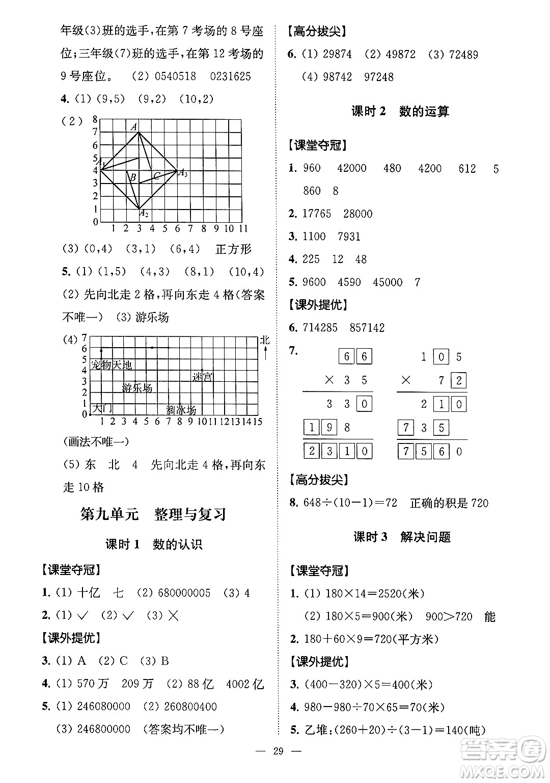 江蘇鳳凰美術出版社2024年春超能學典高分拔尖提優(yōu)訓練四年級數(shù)學下冊江蘇版答案