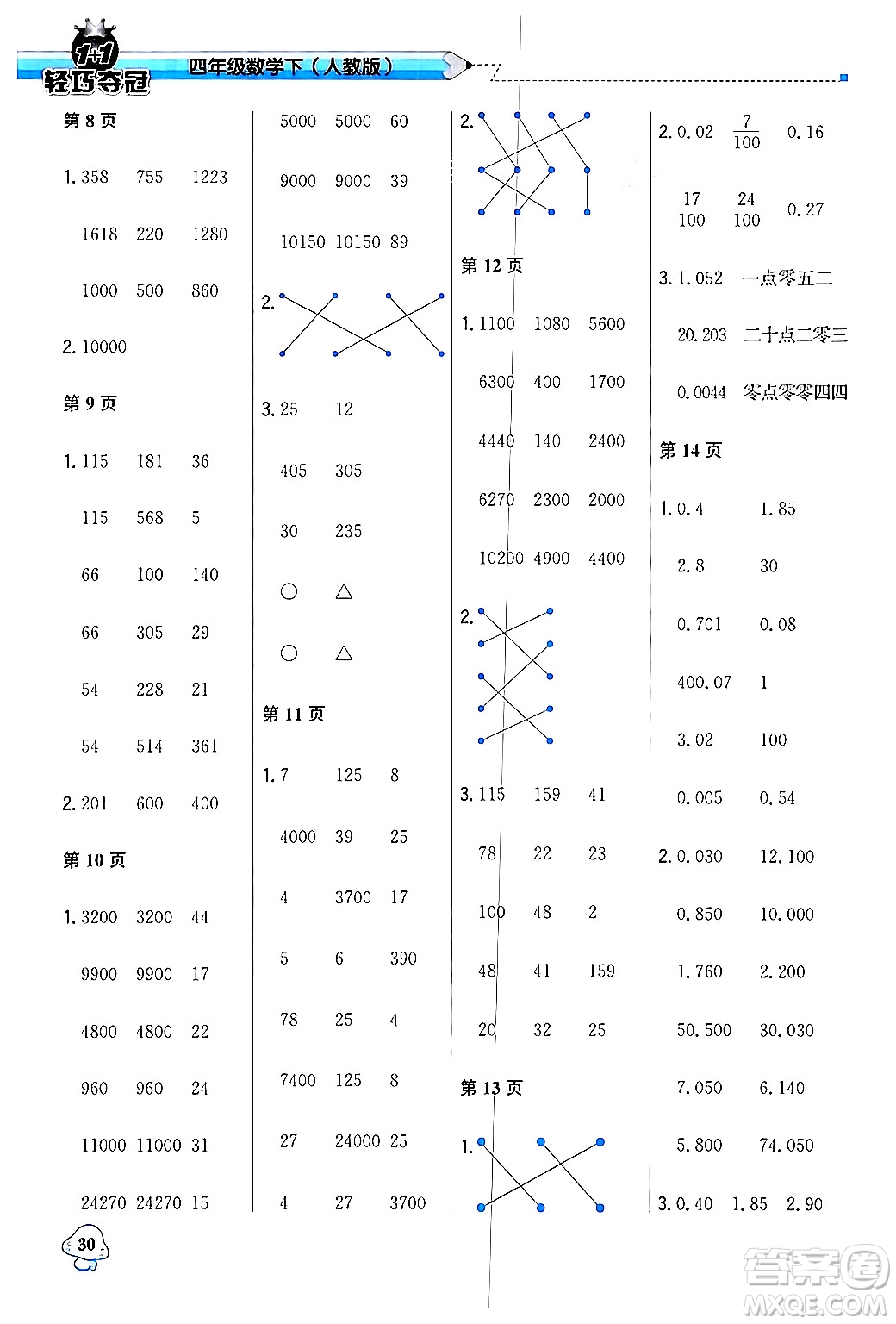 北京教育出版社2024年春1+1輕巧奪冠優(yōu)化訓(xùn)練四年級(jí)數(shù)學(xué)下冊(cè)人教版答案