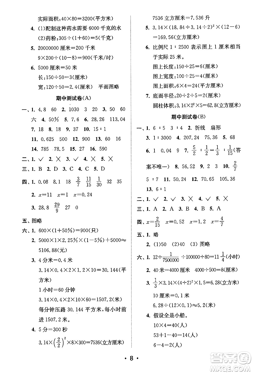 江蘇鳳凰美術(shù)出版社2024年春創(chuàng)新課時作業(yè)本六年級數(shù)學(xué)下冊江蘇版答案