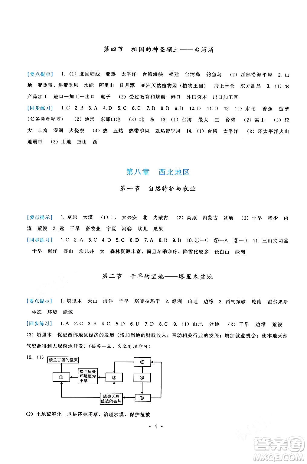 福建人民出版社2024年春頂尖課課練八年級(jí)地理下冊(cè)人教版答案