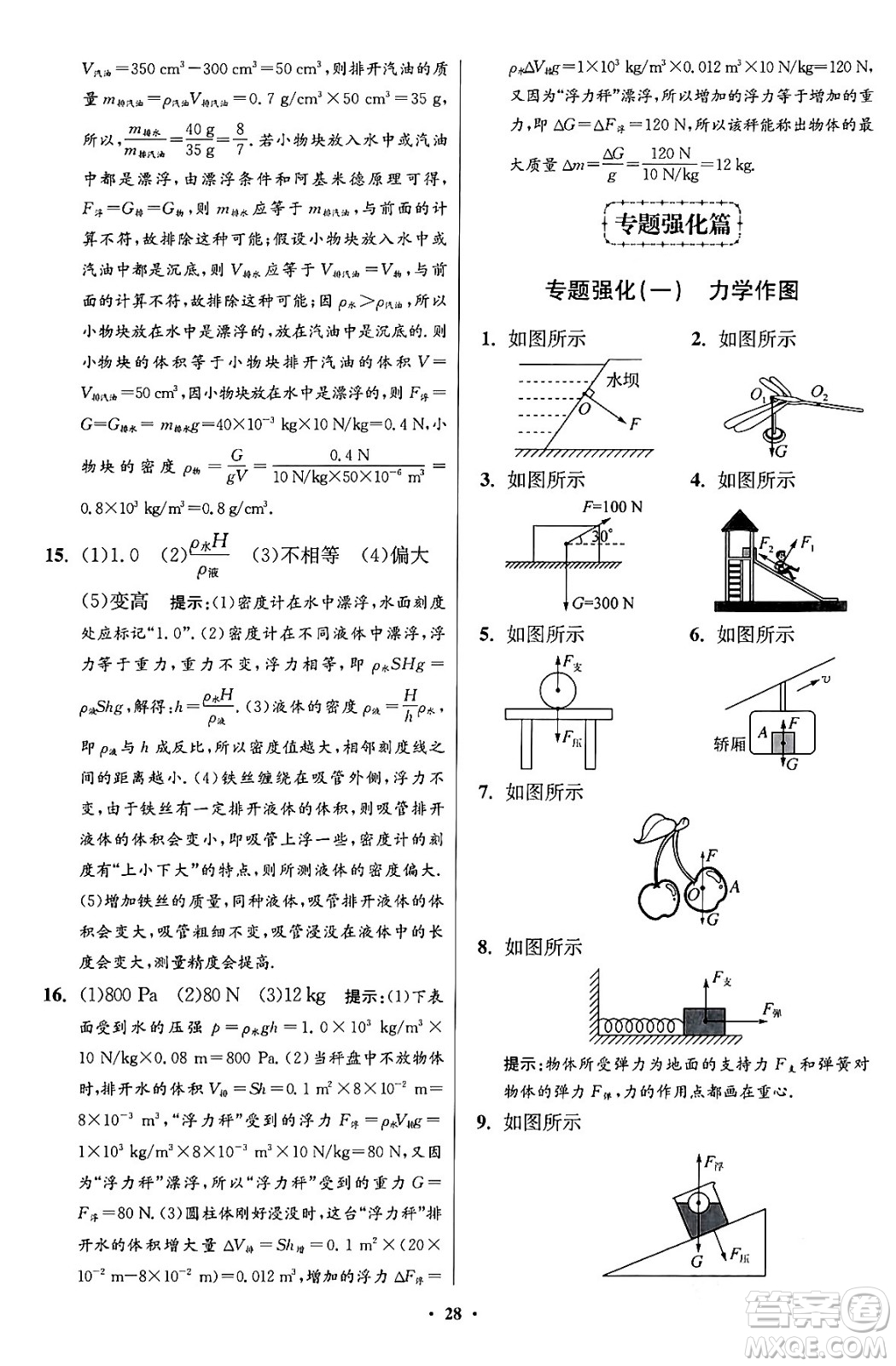 江蘇鳳凰科學(xué)技術(shù)出版社2024年春初中物理小題狂做提優(yōu)版八年級(jí)物理下冊蘇科版答案