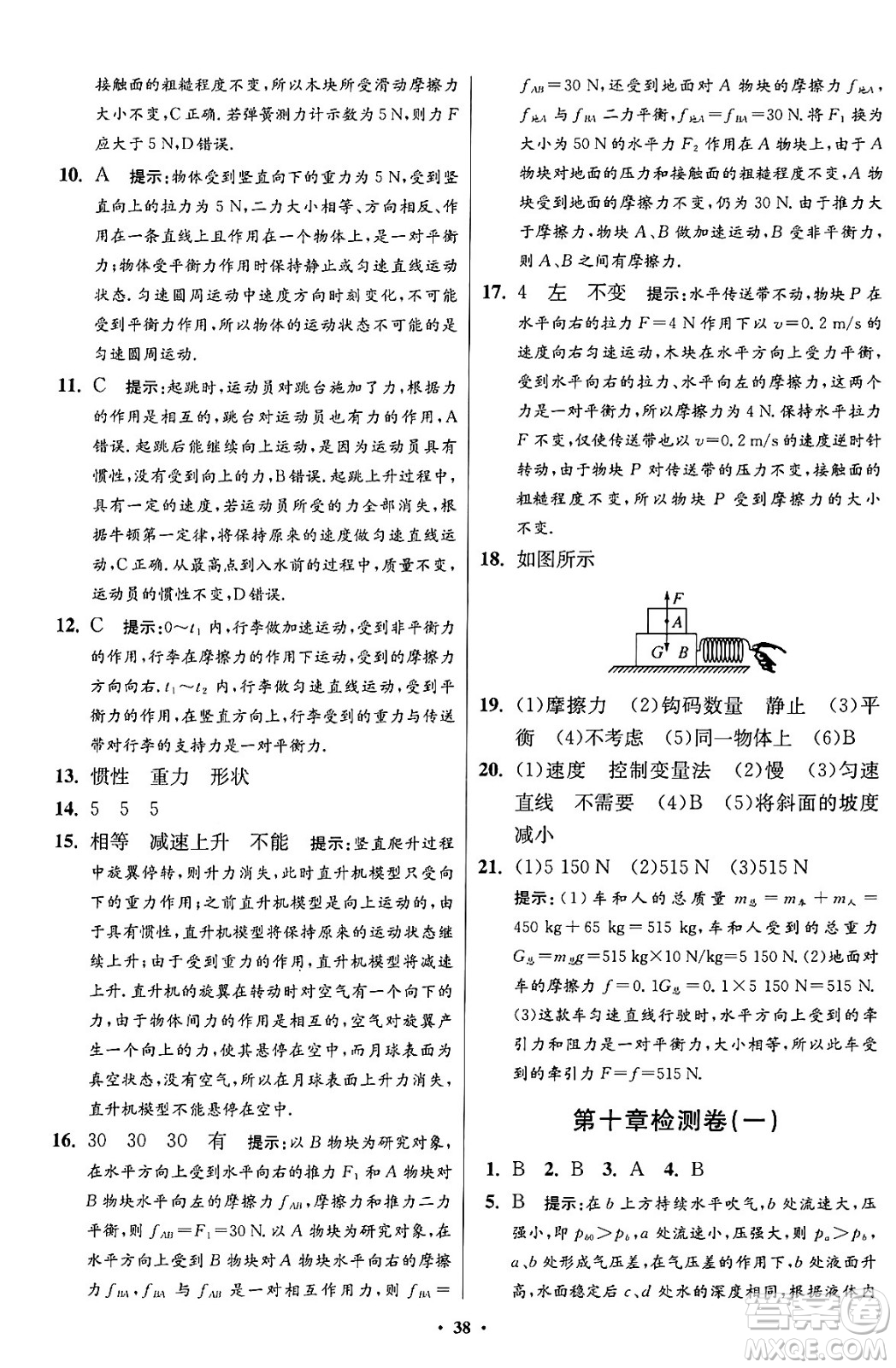 江蘇鳳凰科學(xué)技術(shù)出版社2024年春初中物理小題狂做提優(yōu)版八年級(jí)物理下冊蘇科版答案