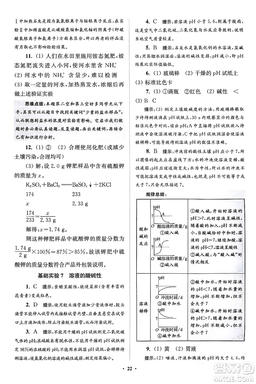 江蘇鳳凰科學(xué)技術(shù)出版社2024年春初中化學(xué)小題狂做提優(yōu)版九年級化學(xué)下冊滬教版答案