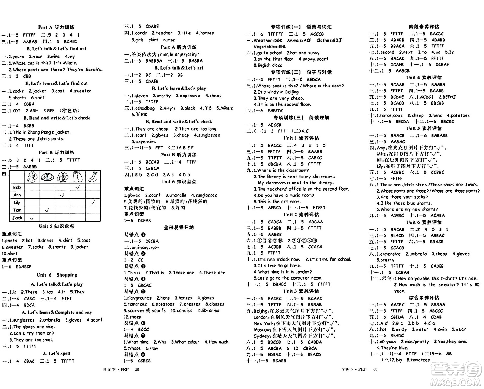 延邊大學(xué)出版社2024年春學(xué)練優(yōu)四年級英語下冊人教PEP版答案