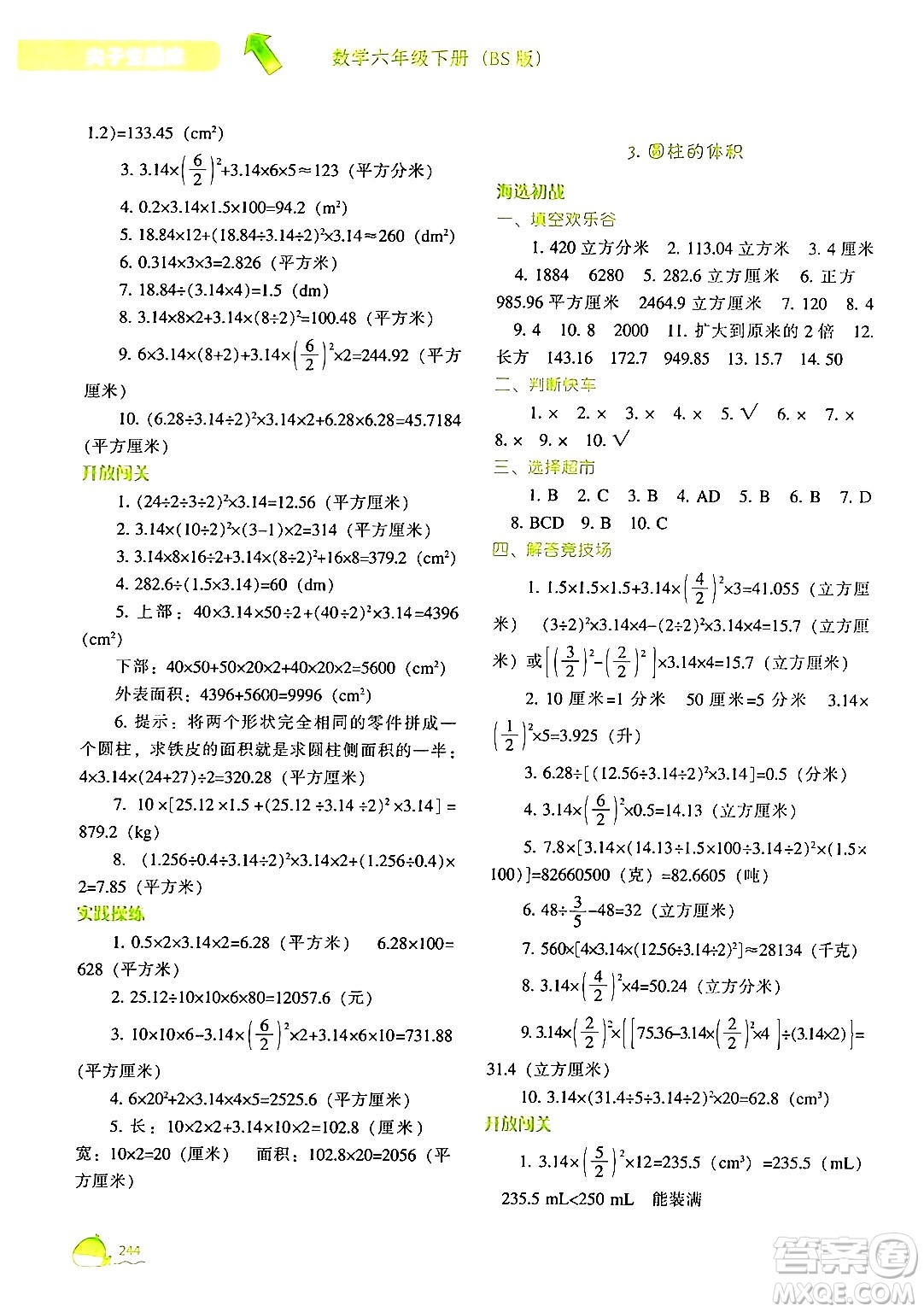 遼寧教育出版社2024年春尖子生題庫六年級數(shù)學下冊北師大版答案