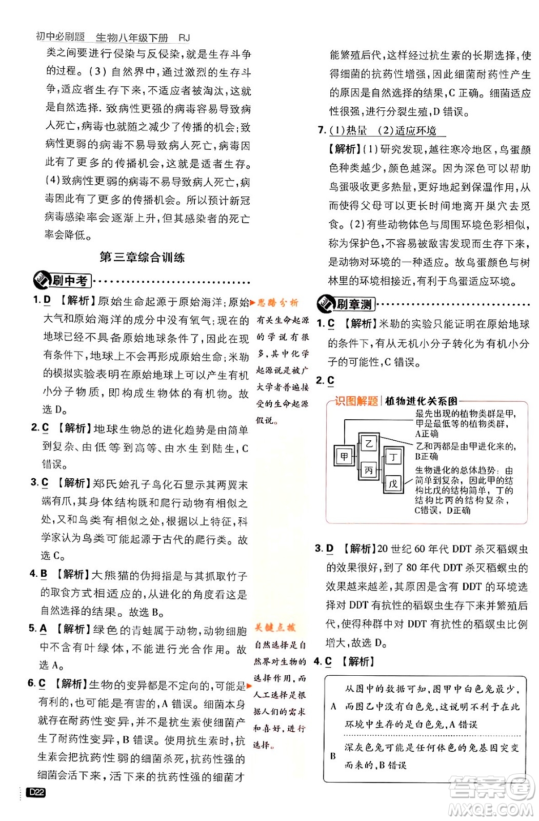 開明出版社2024年春初中必刷題八年級生物下冊人教版答案