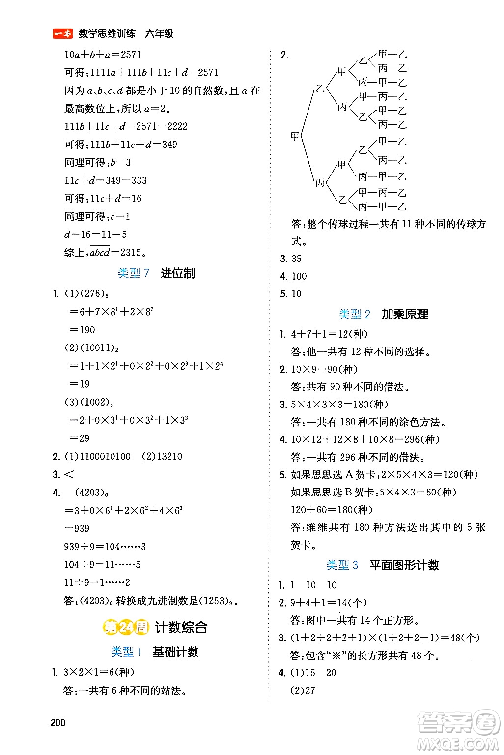 湖南教育出版社2024年春一本數(shù)學(xué)思維訓(xùn)練六年級(jí)數(shù)學(xué)下冊(cè)通用版答案