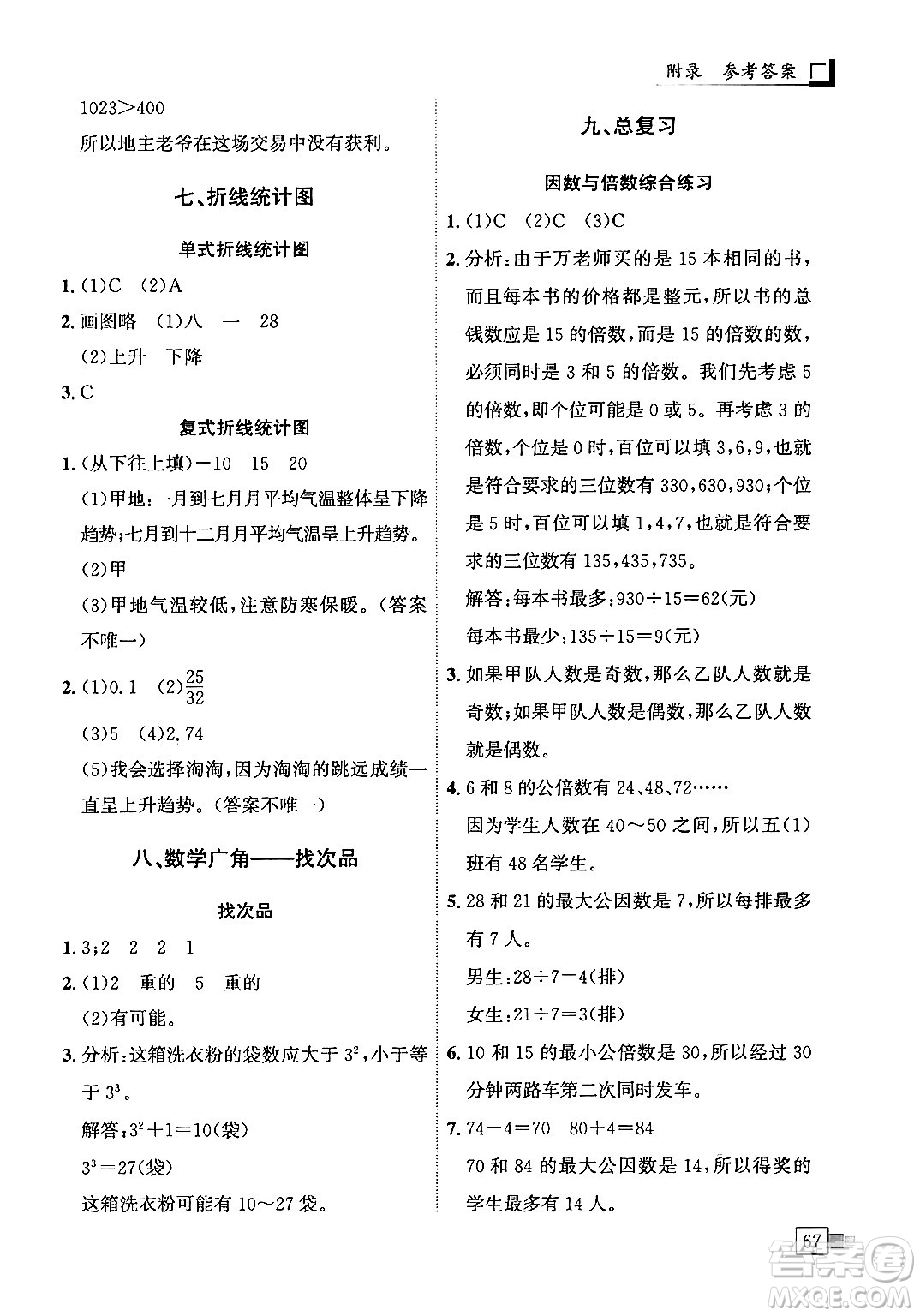 龍門書局2024年春黃岡小狀元解決問題天天練五年級數學下冊人教版答案