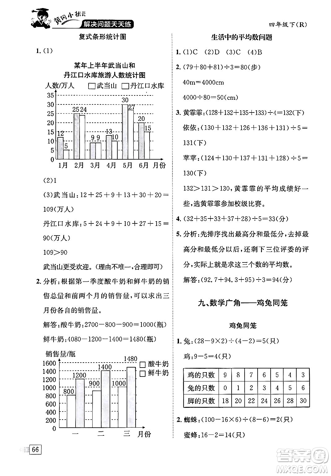 龍門書局2024年春黃岡小狀元解決問題天天練四年級數(shù)學(xué)下冊人教版答案