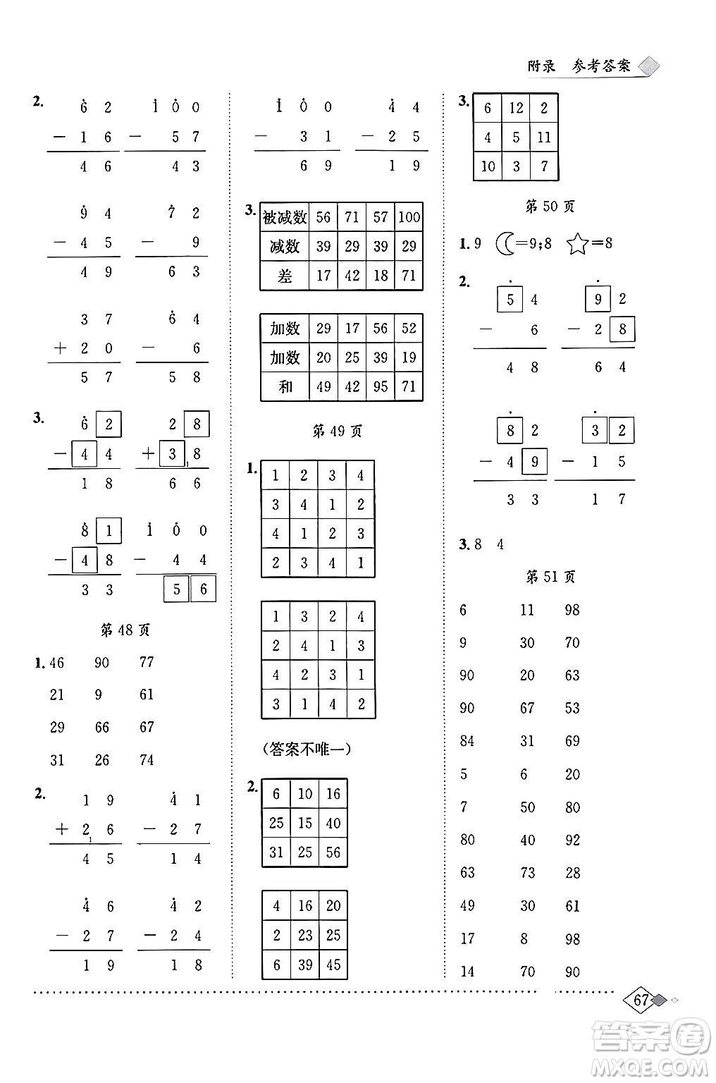 龍門書局2024年春黃岡小狀元同步計(jì)算天天練一年級(jí)數(shù)學(xué)下冊(cè)北師大版答案