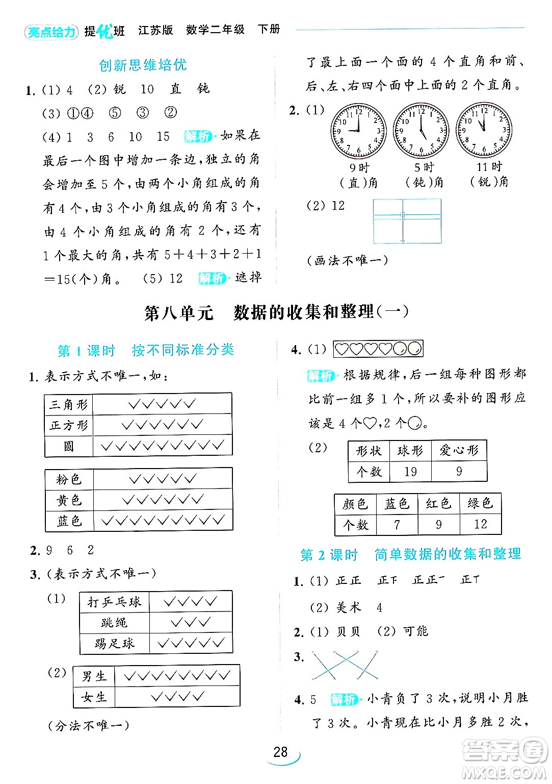 北京教育出版社2024年春亮點給力提優(yōu)班二年級數(shù)學(xué)下冊江蘇版答案