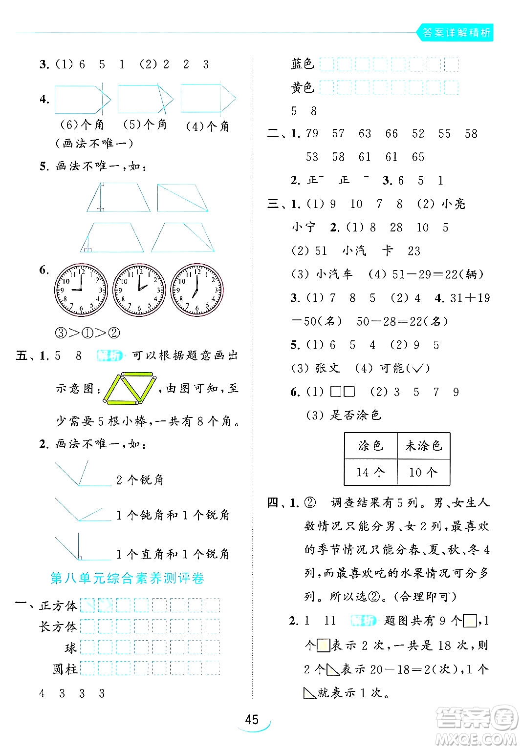 北京教育出版社2024年春亮點給力提優(yōu)班二年級數(shù)學(xué)下冊江蘇版答案