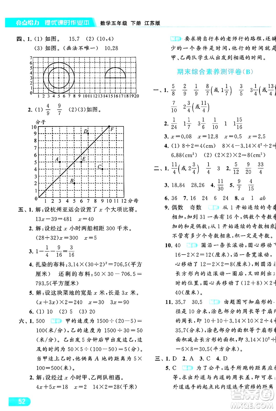 北京教育出版社2024年春亮點給力提優(yōu)課時作業(yè)本五年級數(shù)學下冊江蘇版答案