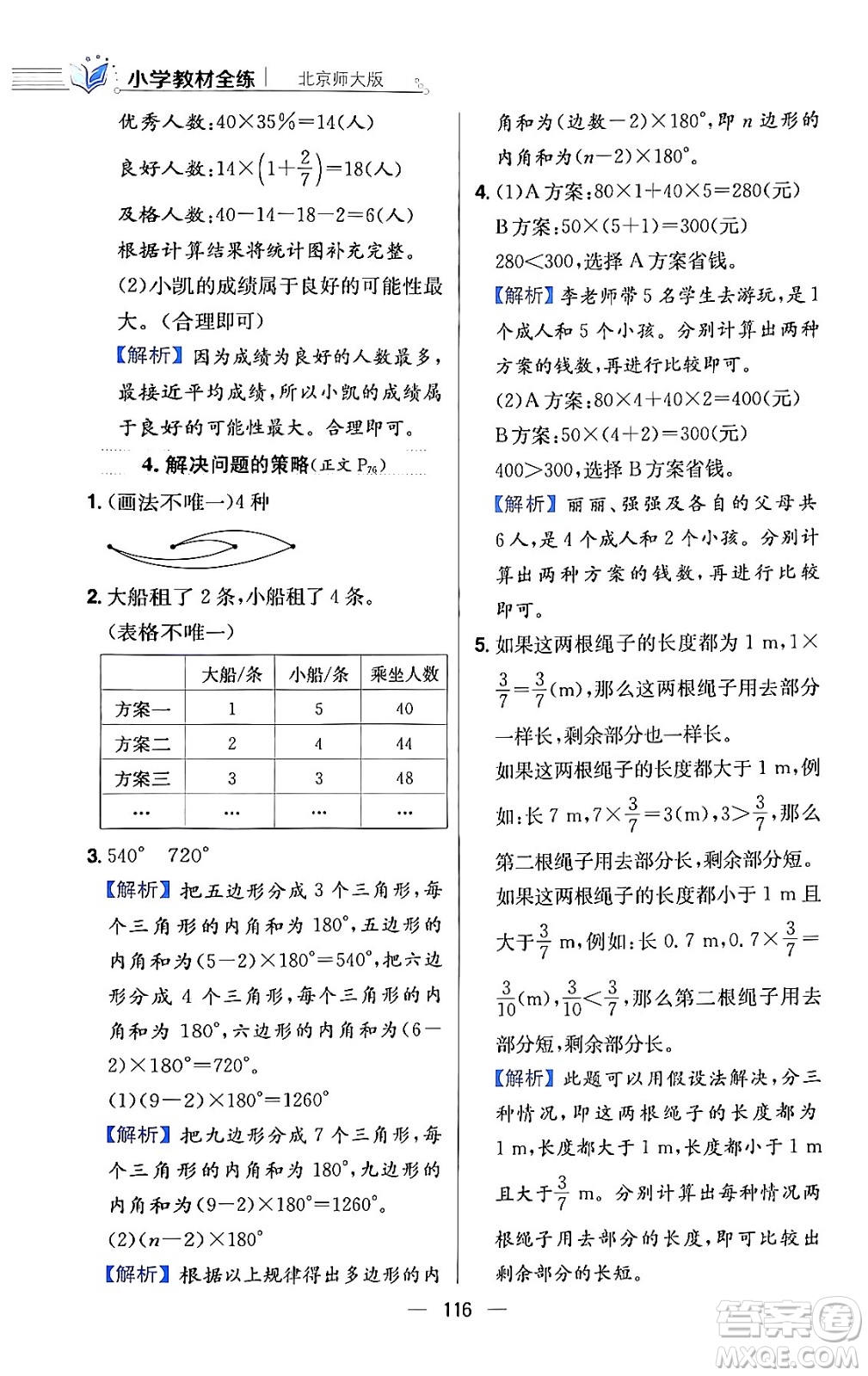 陜西人民教育出版社2024年春小學教材全練六年級數(shù)學下冊北師大版答案