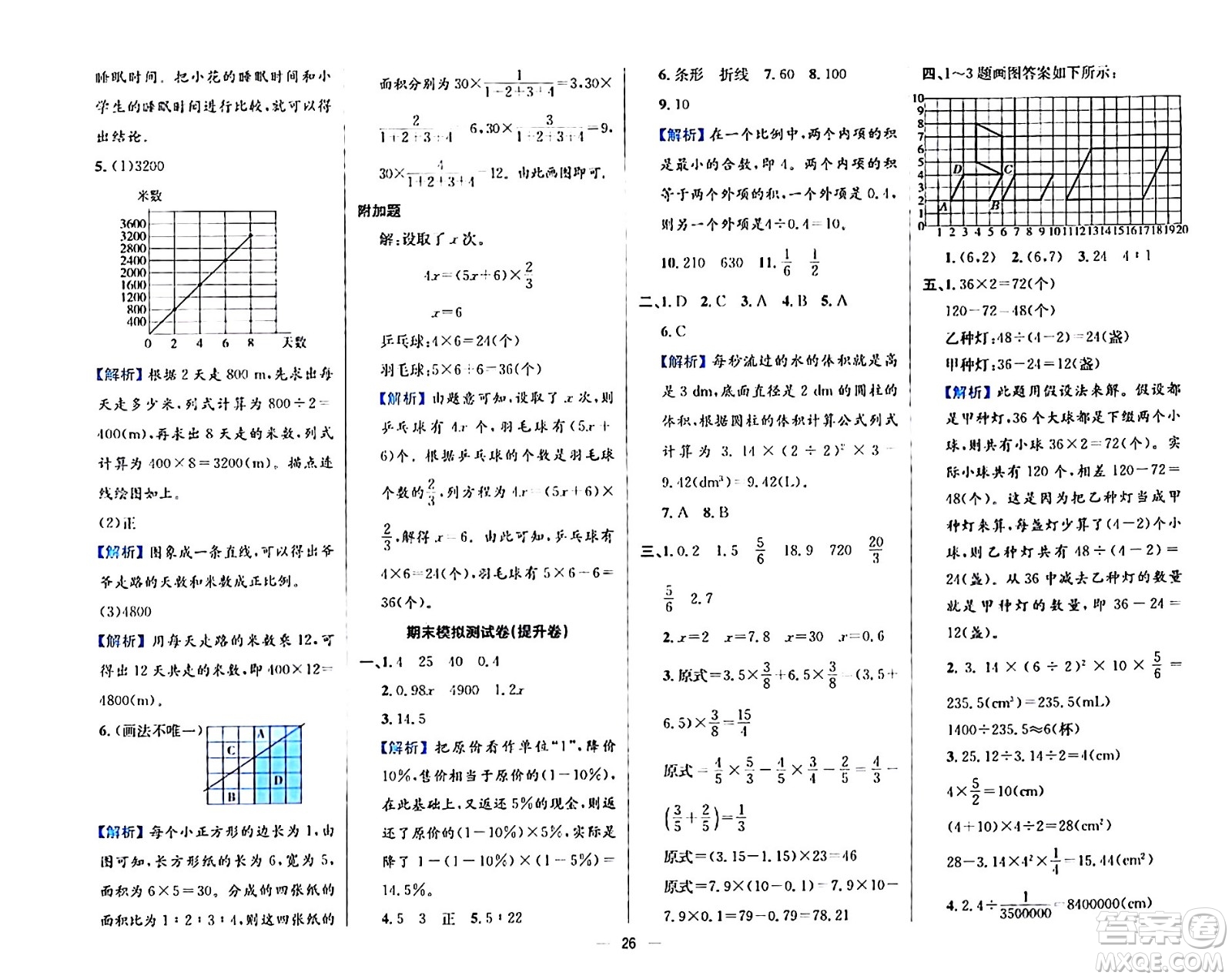 陜西人民教育出版社2024年春小學教材全練六年級數(shù)學下冊北師大版答案