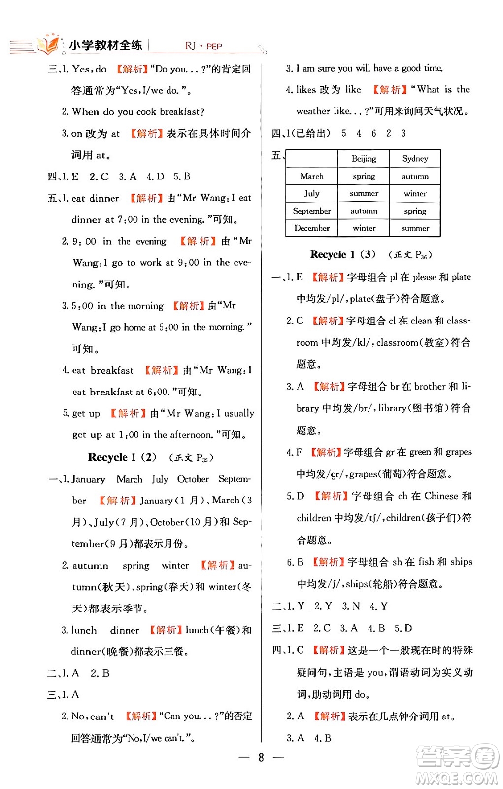 陜西人民教育出版社2024年春小學(xué)教材全練五年級(jí)英語(yǔ)下冊(cè)人教PEP版答案