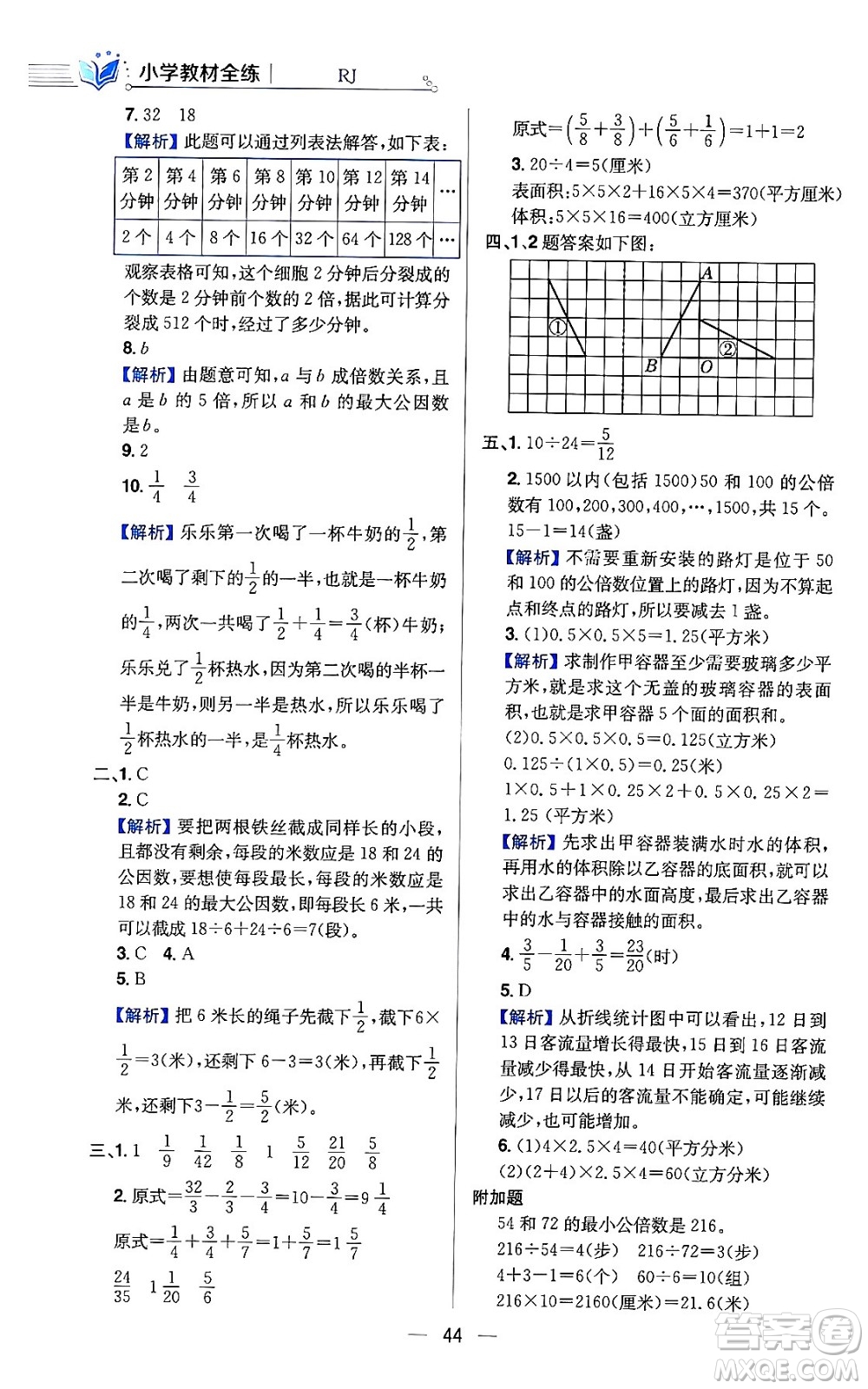 陜西人民教育出版社2024年春小學教材全練六年級數(shù)學下冊人教版答案